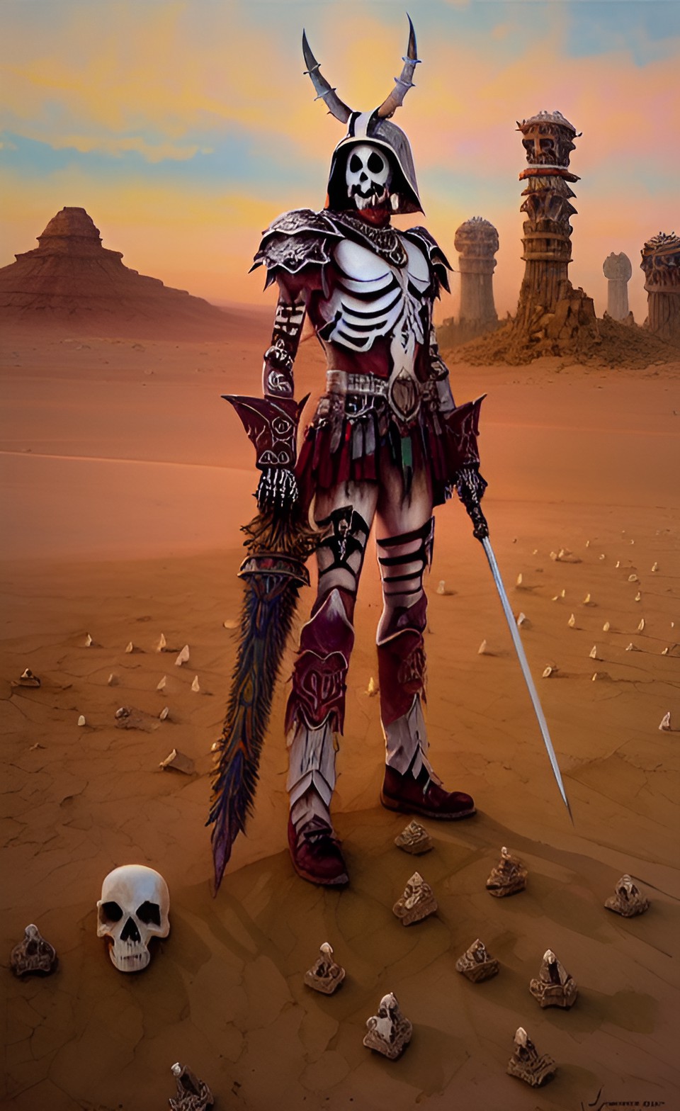 4002 - skeleton gladiator in a desert of reptile skulls preview