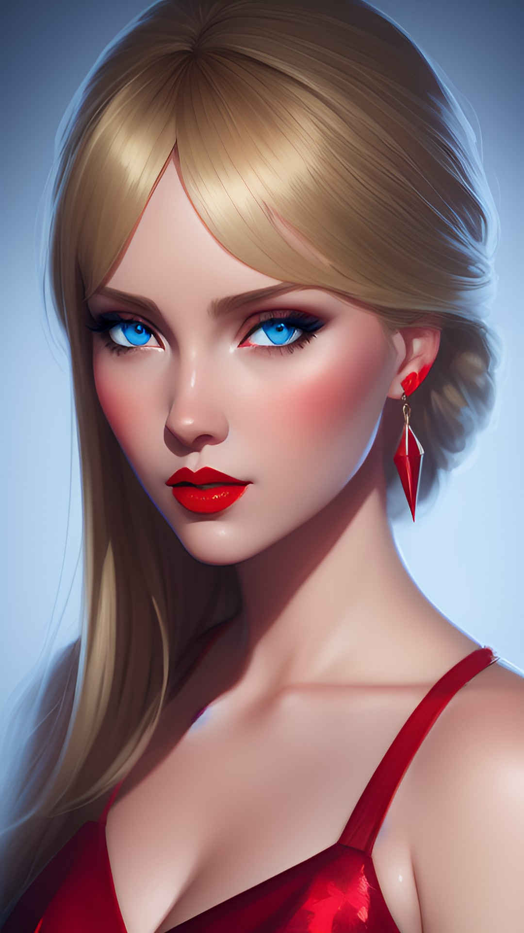 artstation, wlop, alicia agneson, woman, blonde, blue eyes, red lips preview