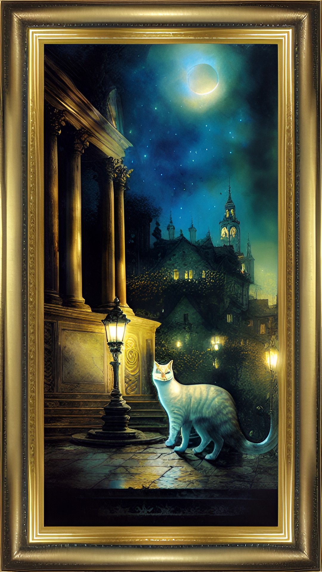 peinting of a cat davinci style gold frame preview