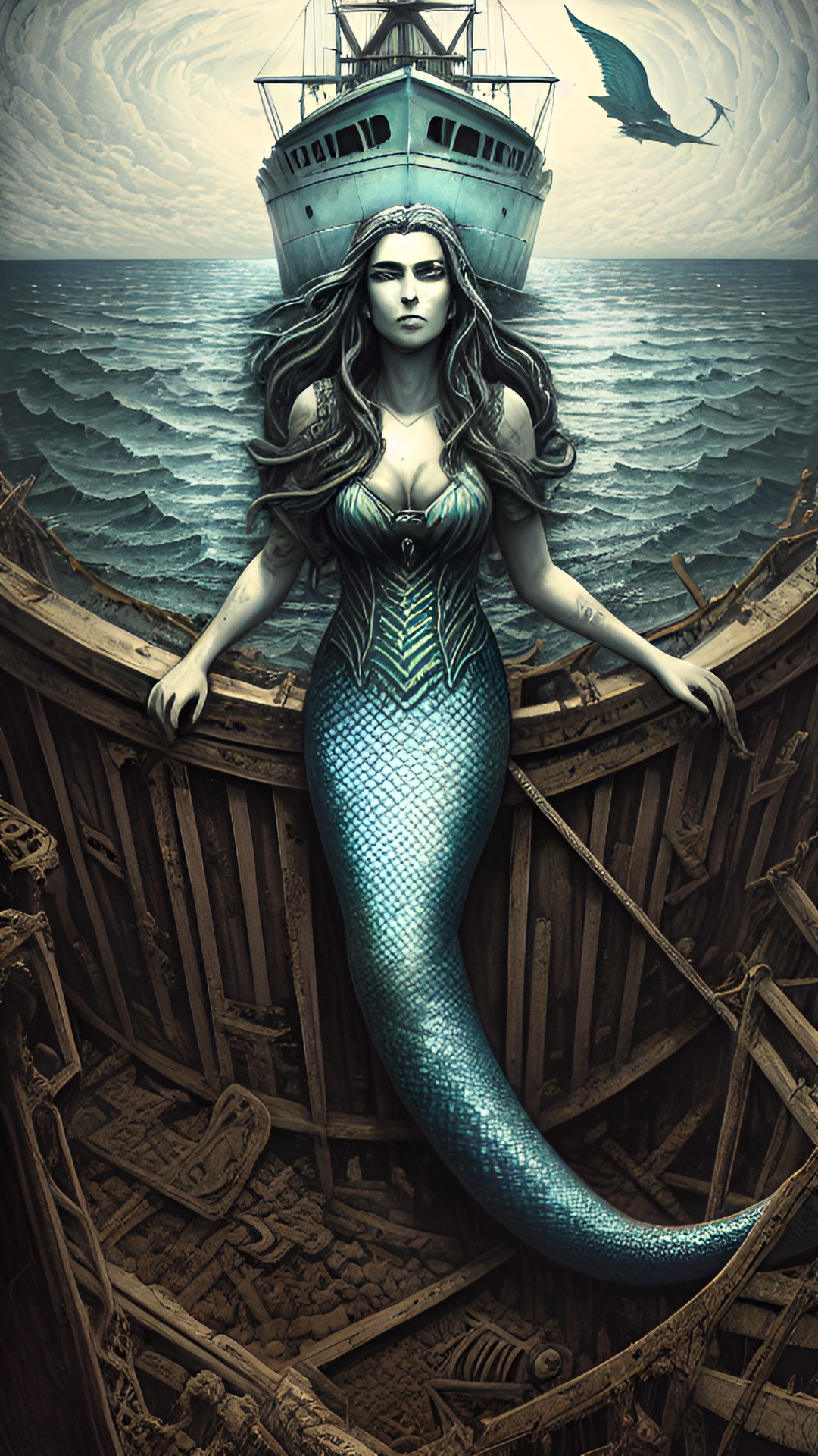 siren mermaid on a ship wreck preview