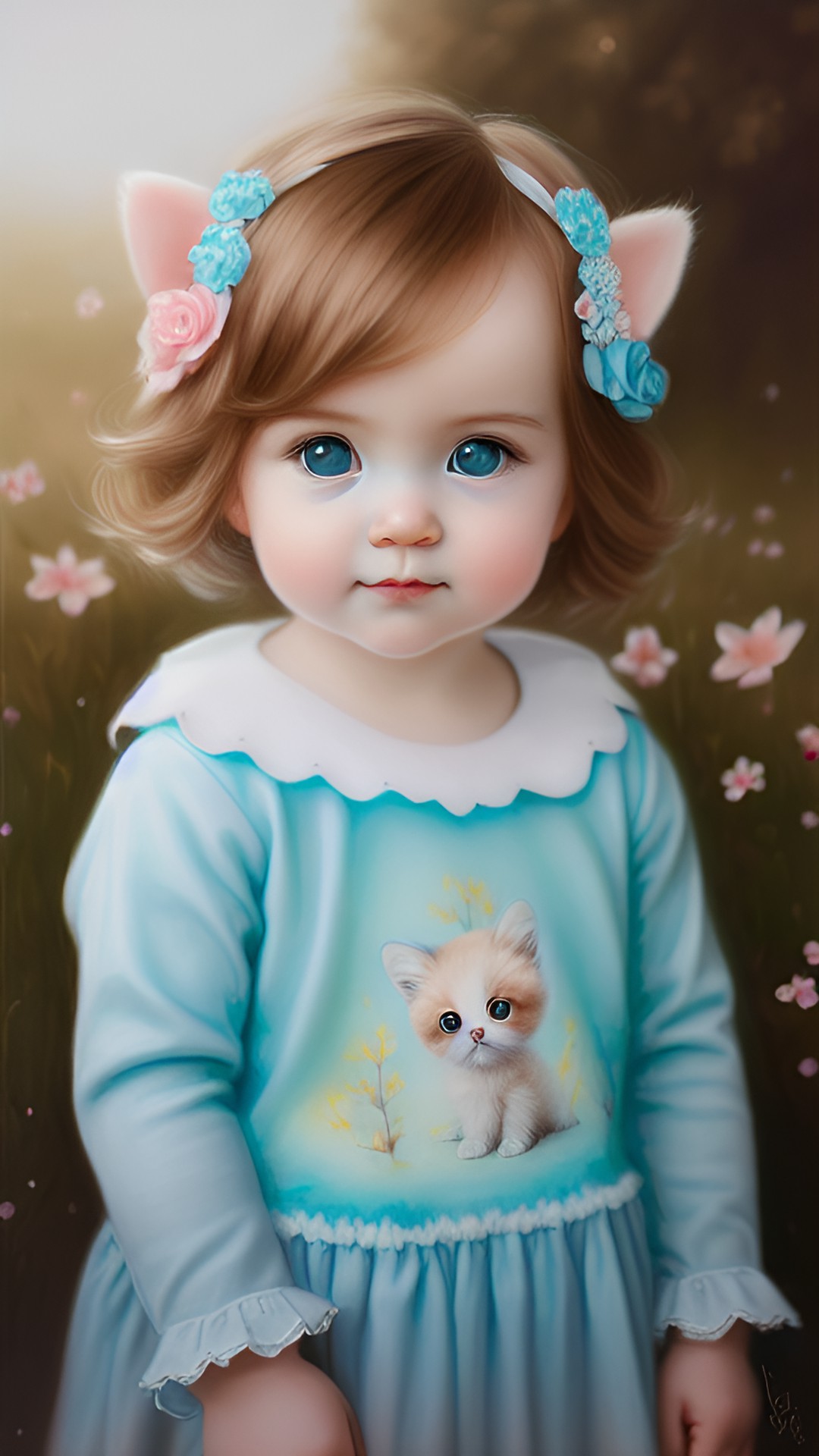 a  six month old baby with light brown hair smiling, she has sky blue eyes, with kawaii realistic portrait, melancholy pastel art, by nicoletta ceccoli, soey milk, cute detailed digital art, exquisite digital illustration, inspired by nicol preview