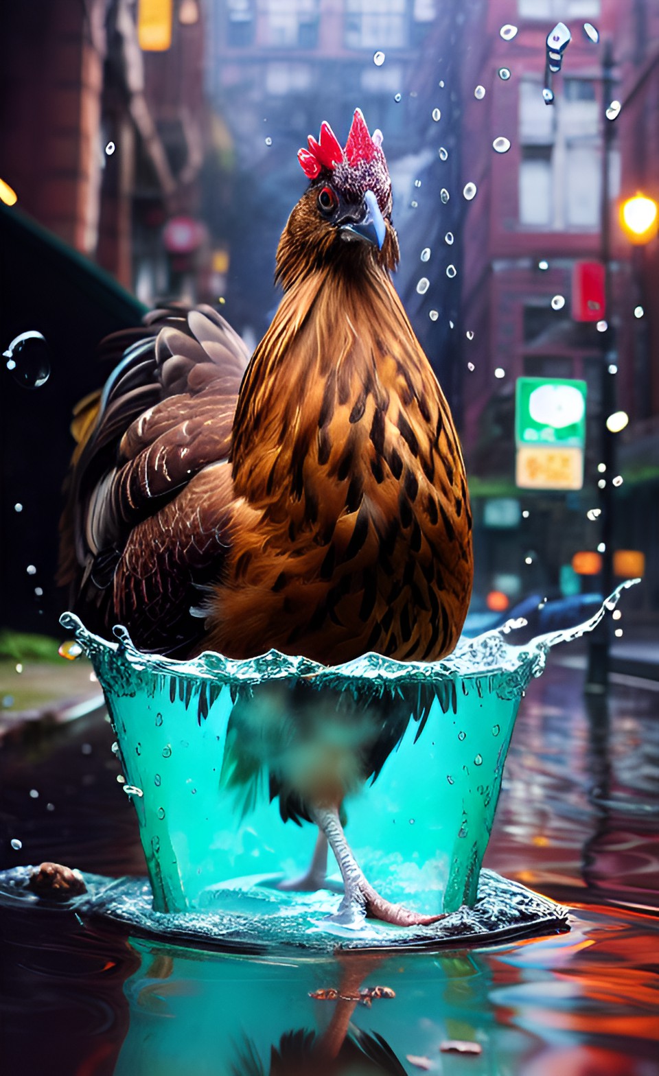 Madder than a wet hen. - an image capturing the idiom 'madder than a wet hen.' depict a hen soaked in water, showing comically exaggerated signs of anger and annoyance, bringing this colloquial expression to life. preview