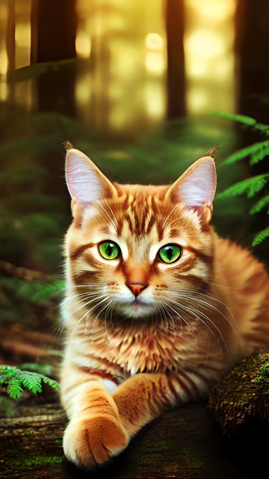 Gingerfall - golden tabby, amber eyes, in a forest preview