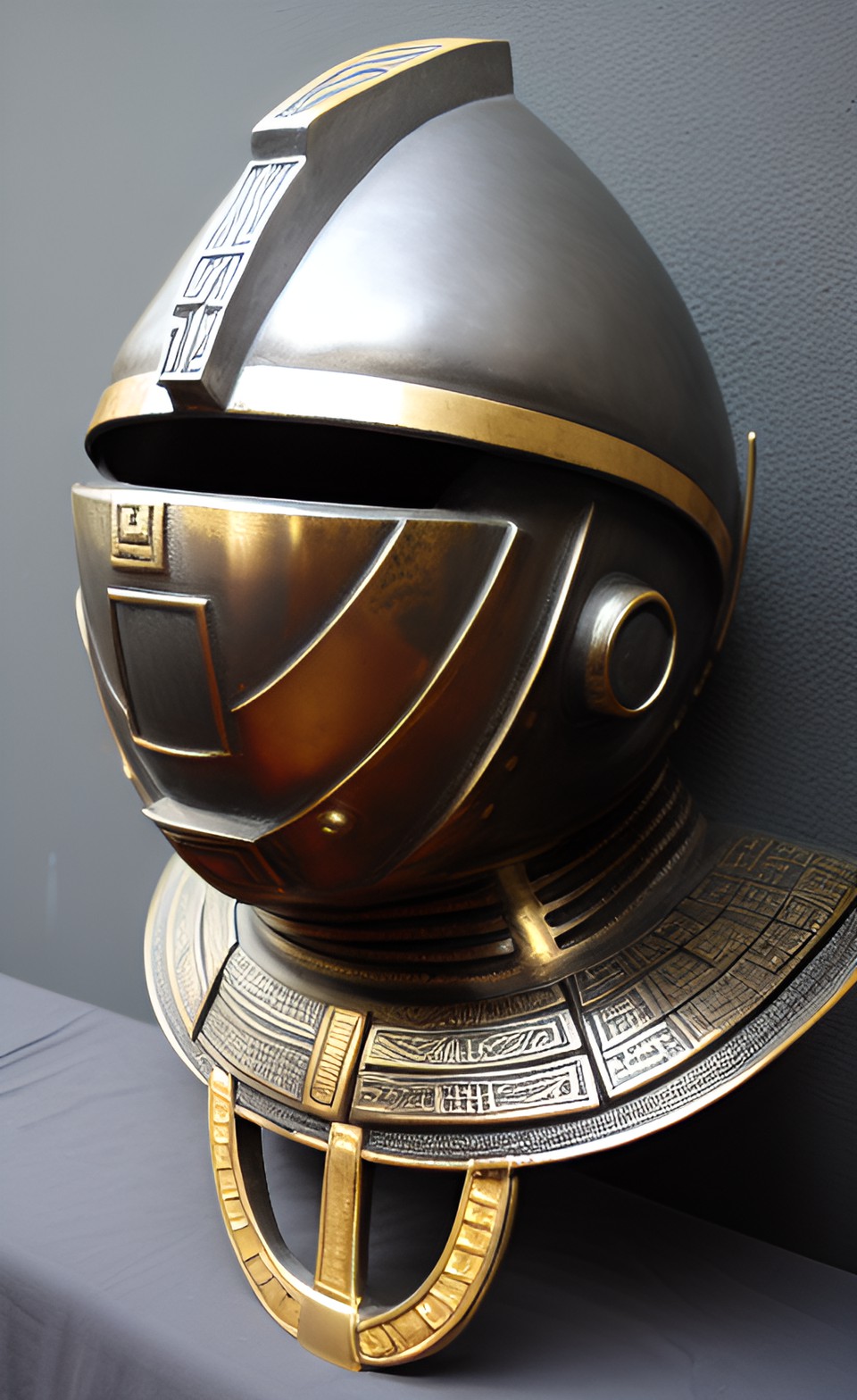 Gladiator Helmet - giant pewter and gold geometric asymmetrical  samurai aztec 1950 alien helmet sculpture coliseum preview