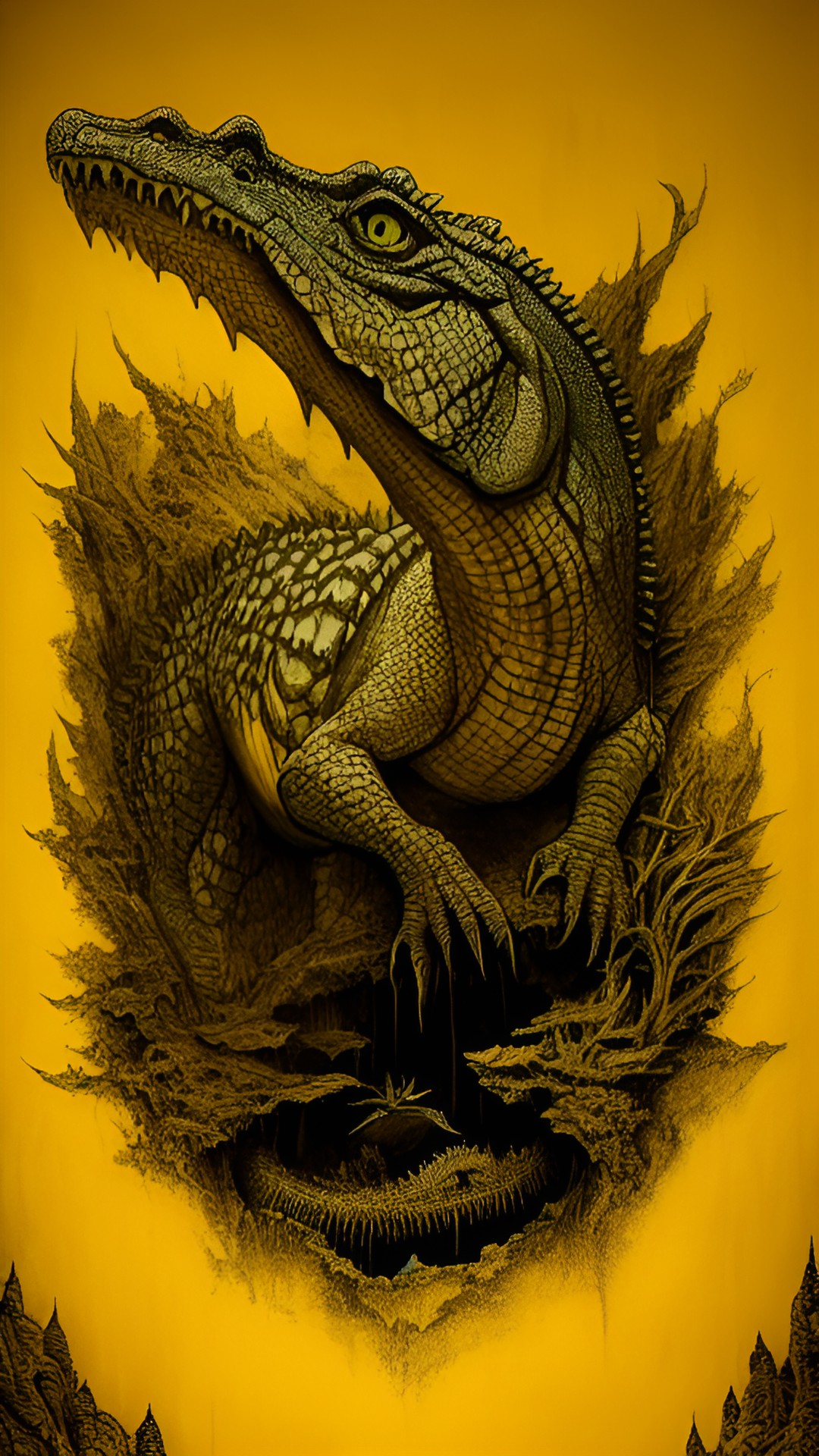 ink on old yellow paper. crocodile monster. preview