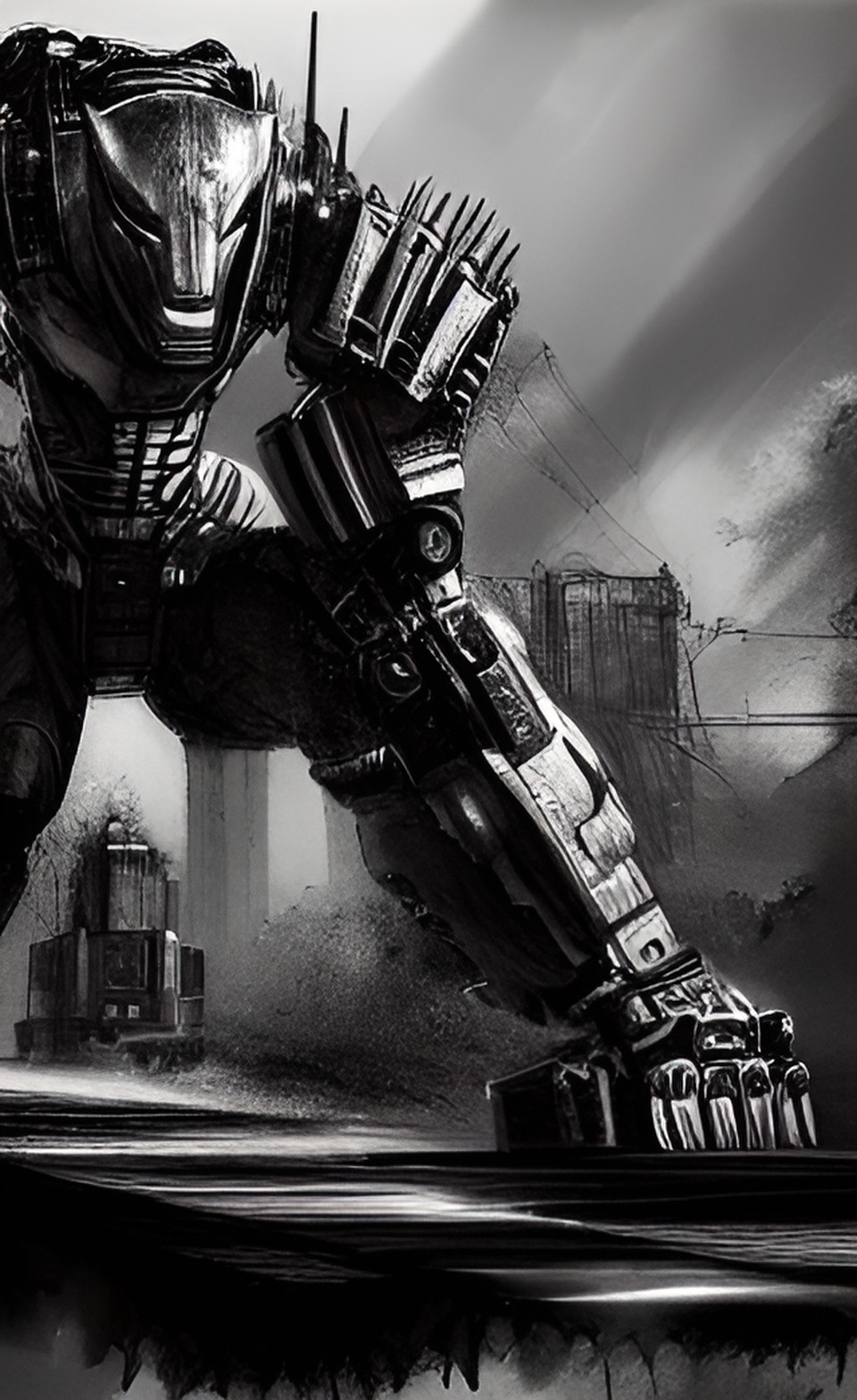 Mech beast standing guard - a wolverine shaped mech, animal, three quarters view preview