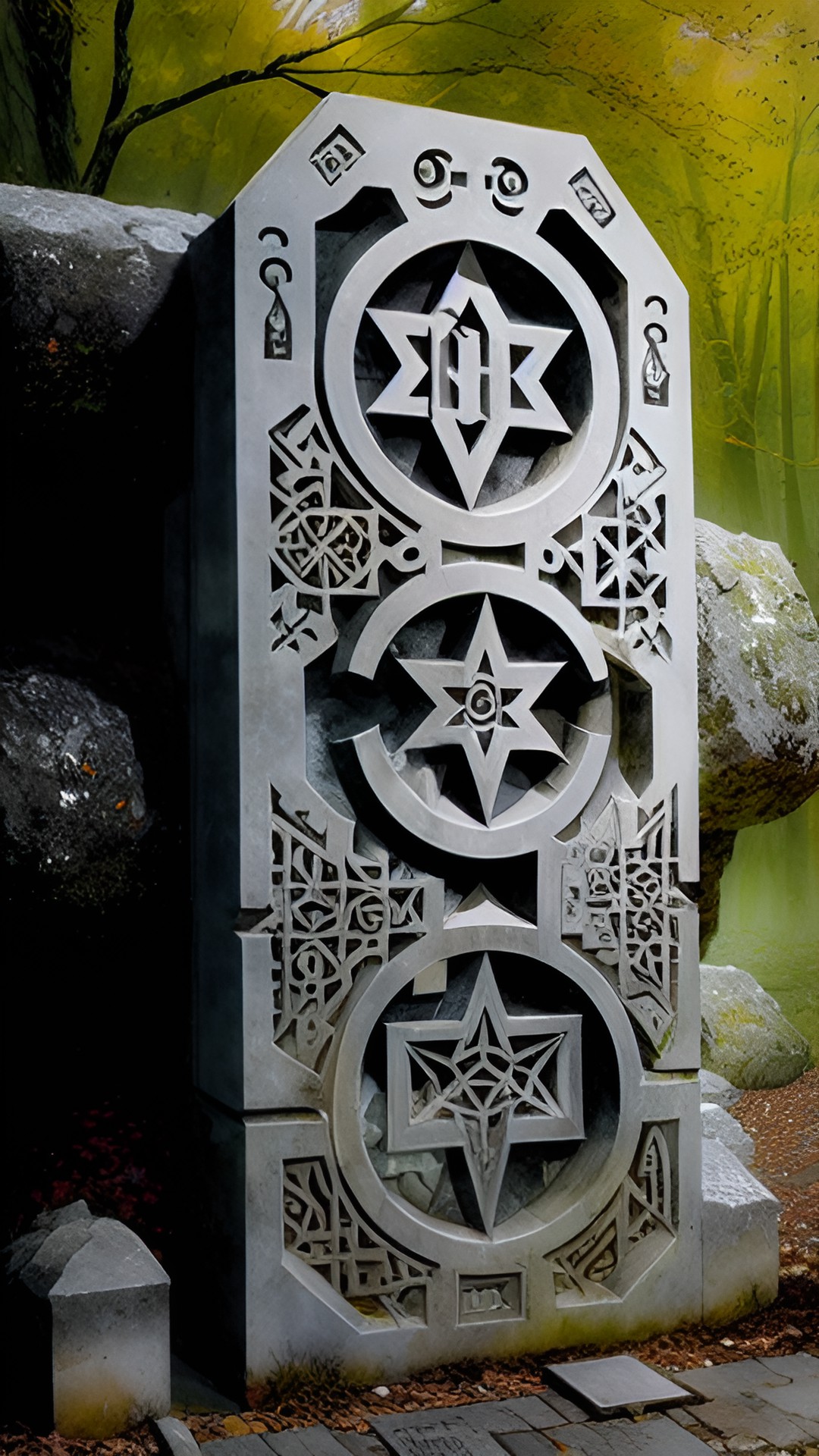 a stone lying flat with glowing runes carved into it preview