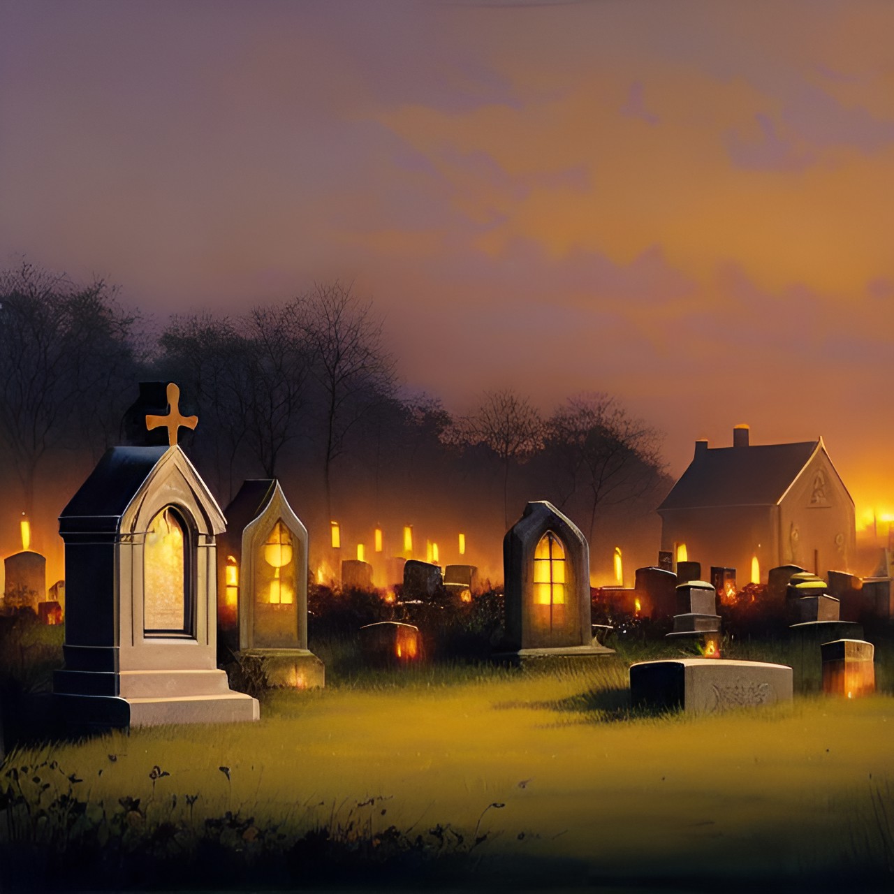 village, evening, candles, cemetery, evening atmosphere - in the village, candles flicker in the evening atmosphere as mourners gather at the cemetery. preview