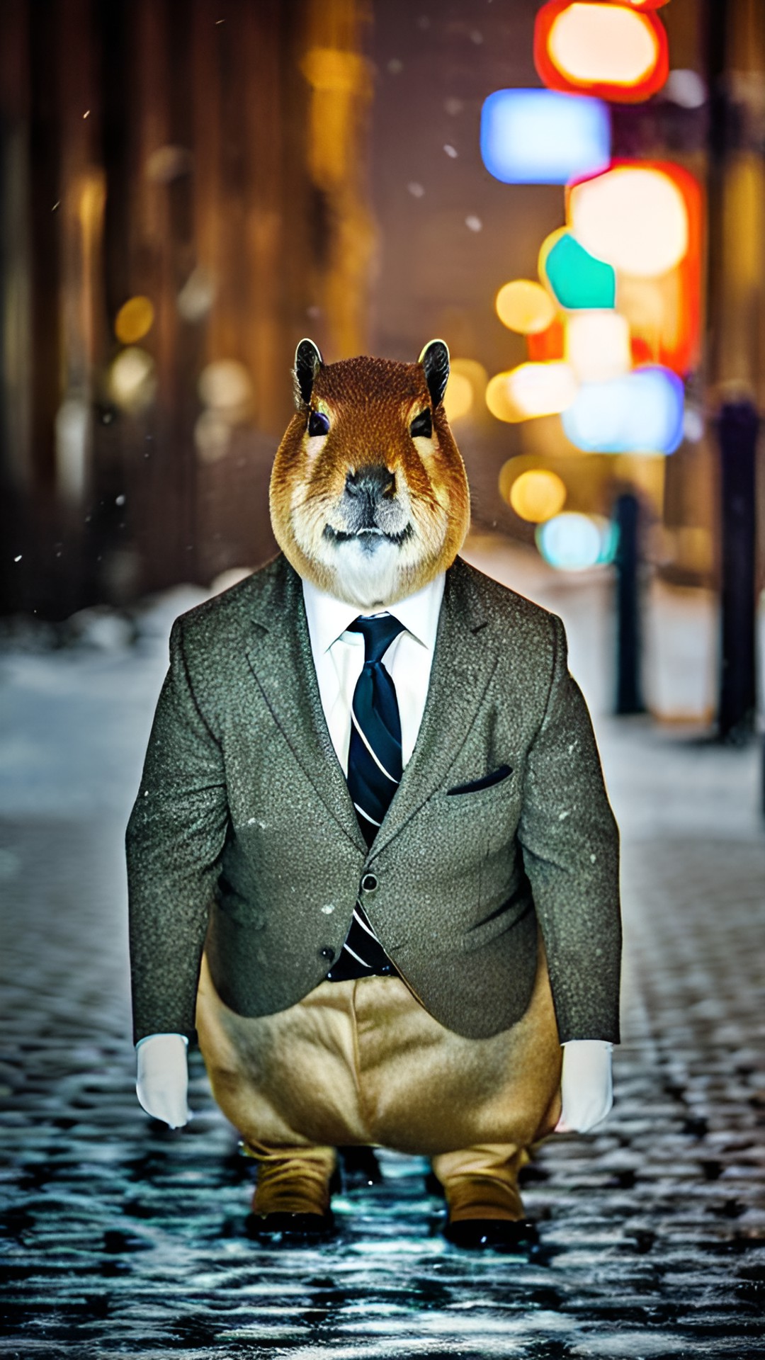 Yes just yes - a capybara investigator in a suit and in a dark snowy night in a mysterious city preview