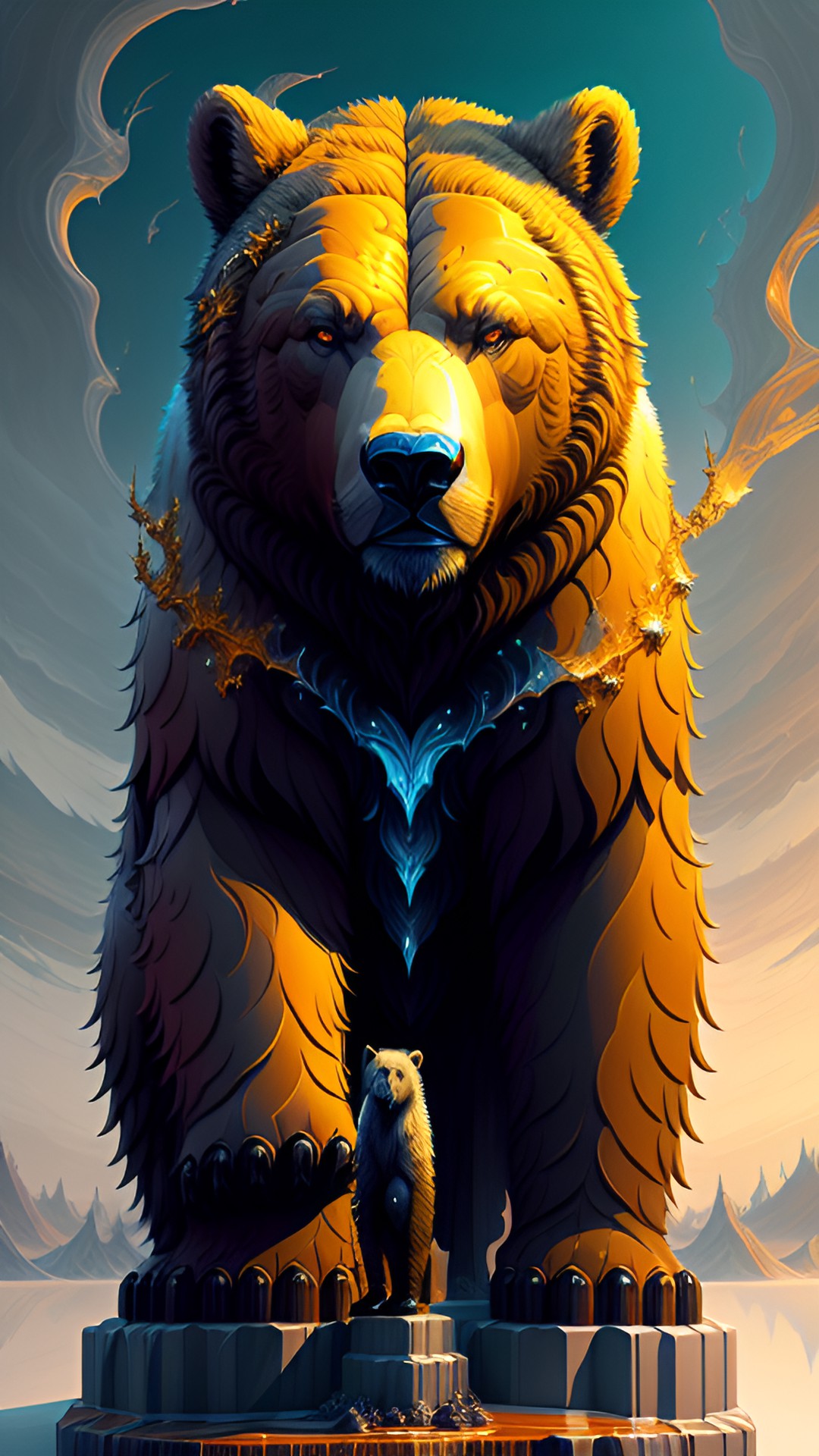 - a towering grizzly bear standing on his hind legs, with sharp claws and piercing amber eyes preview