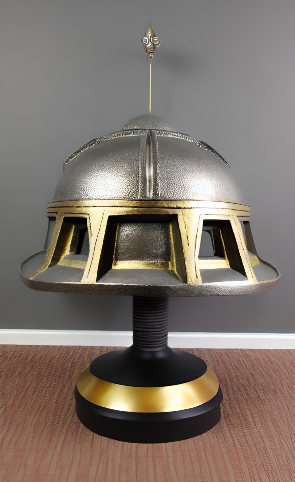 UFO Helmet - giant pewter and gold geometric asymmetrical  aztec cosmonaut alien helmet sculpture coliseum preview