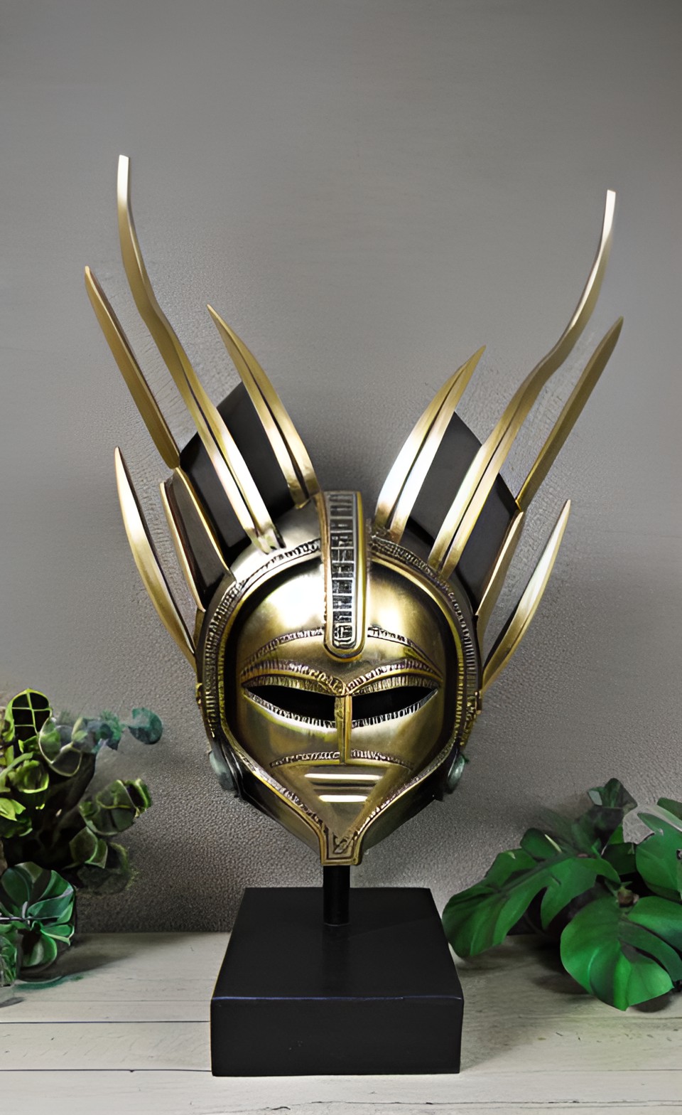 Siren Goddess - giant pewter and gold geometric asymmetrical  aztec diver alien helmet sculpture coliseum underwater preview