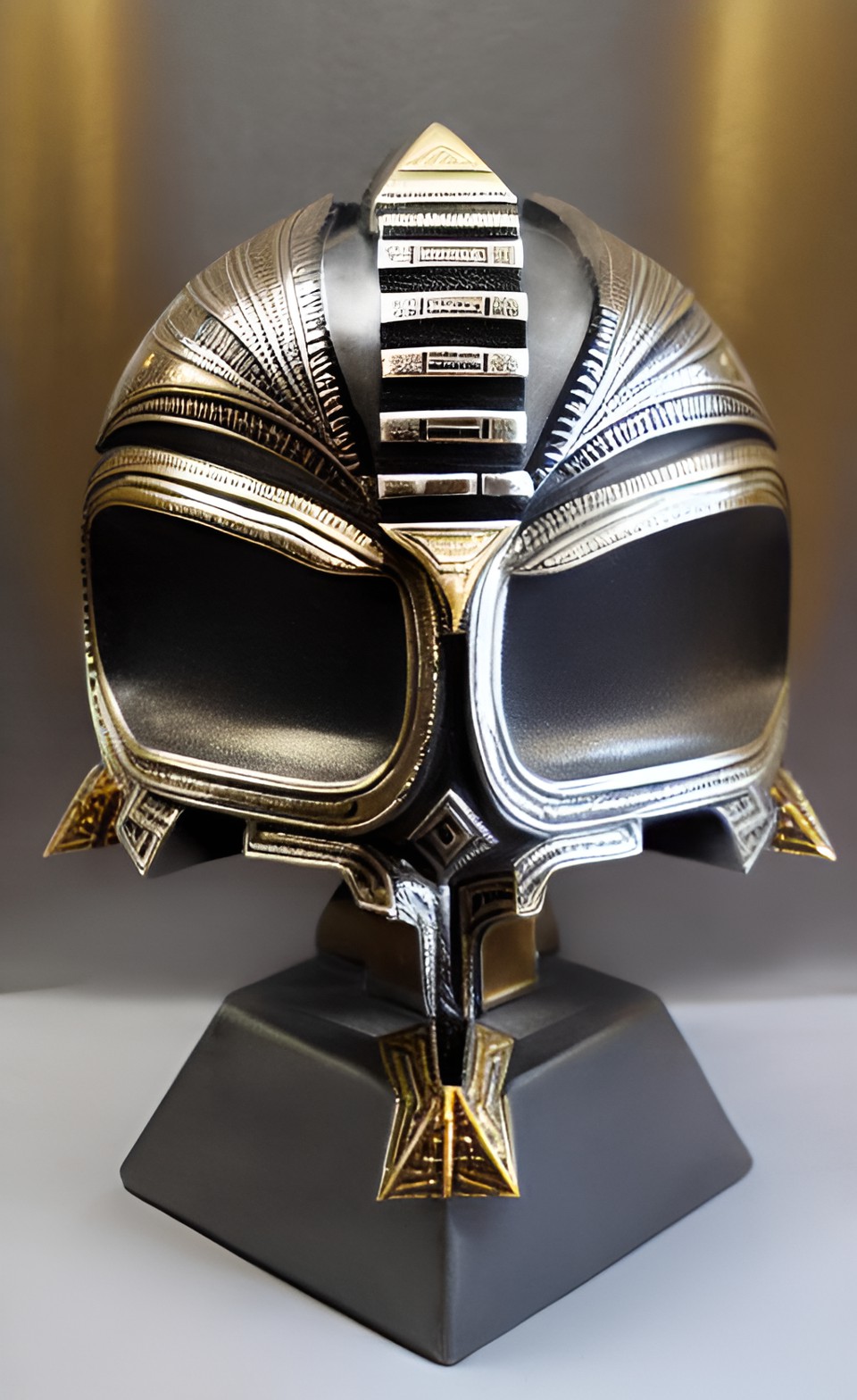 Ancient Alien - giant pewter and gold geometric asymmetrical  aztec aero alien helmet sculpture hydrodynamic preview