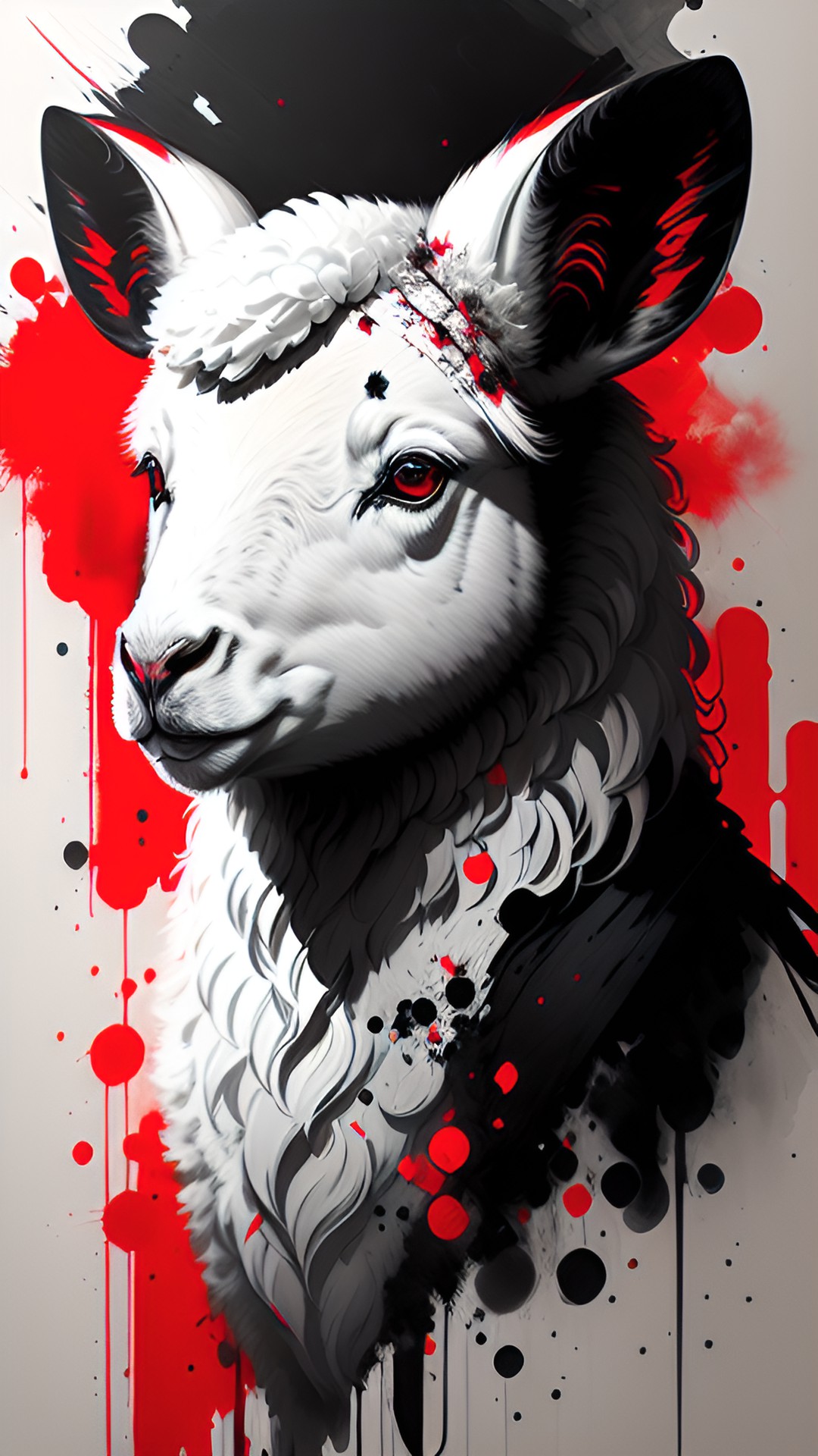 Cult of The Lamb V3 - cultic crowned white lamb, wearing red and black, unrealistic, hd preview