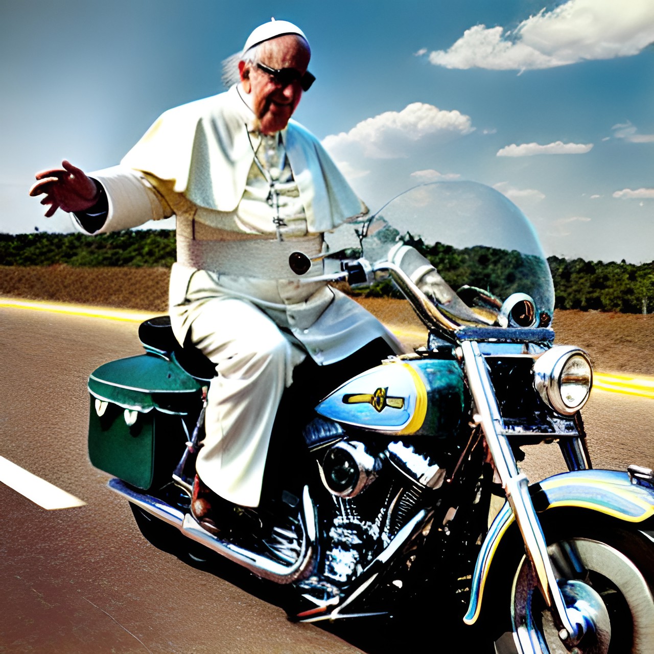 pope as easy rider on highway preview