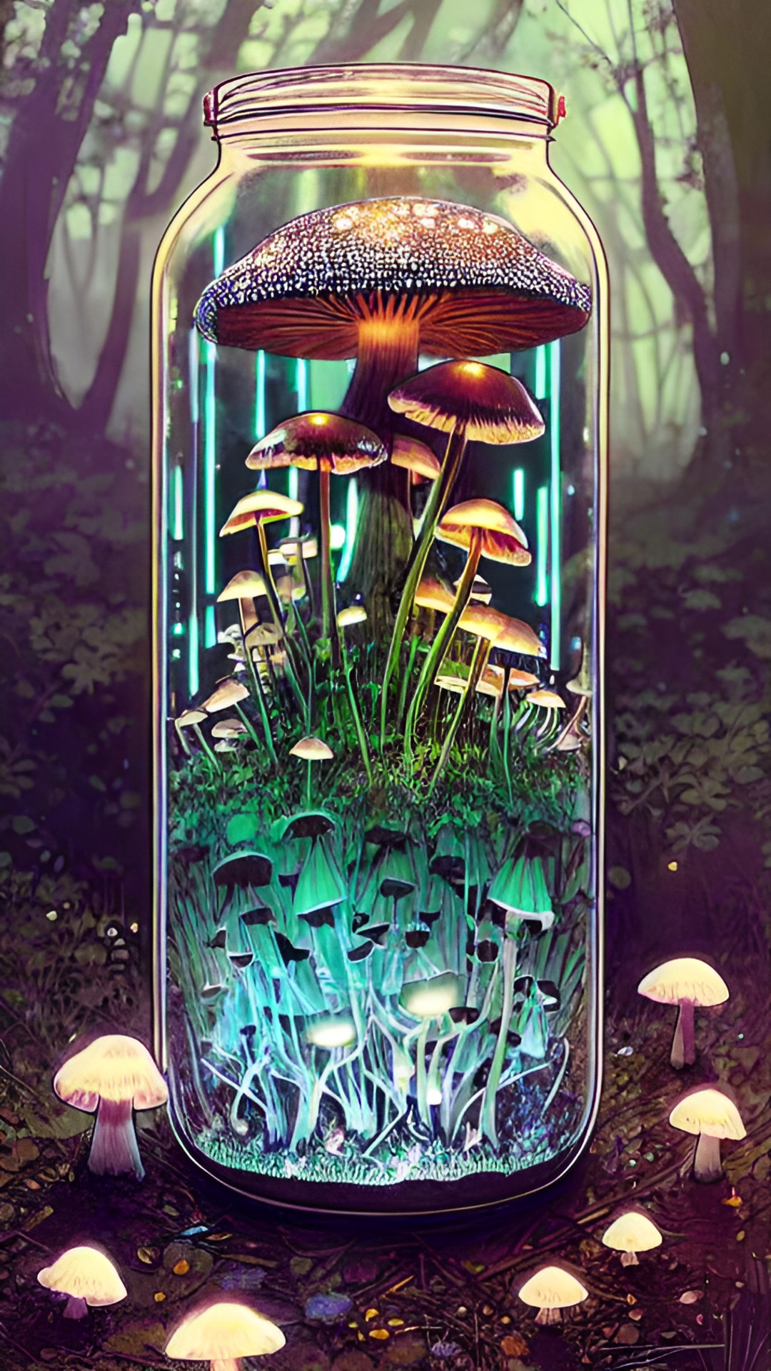 (Gloomy) - glowing mushrooms, growing in a jar preview