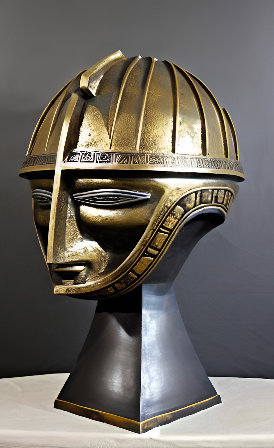 Ancient Head - giant patina pewter and gold geometric asymmetrical  egyptian aztec scuba alien helmet sculpture coliseum hydrodynamic preview