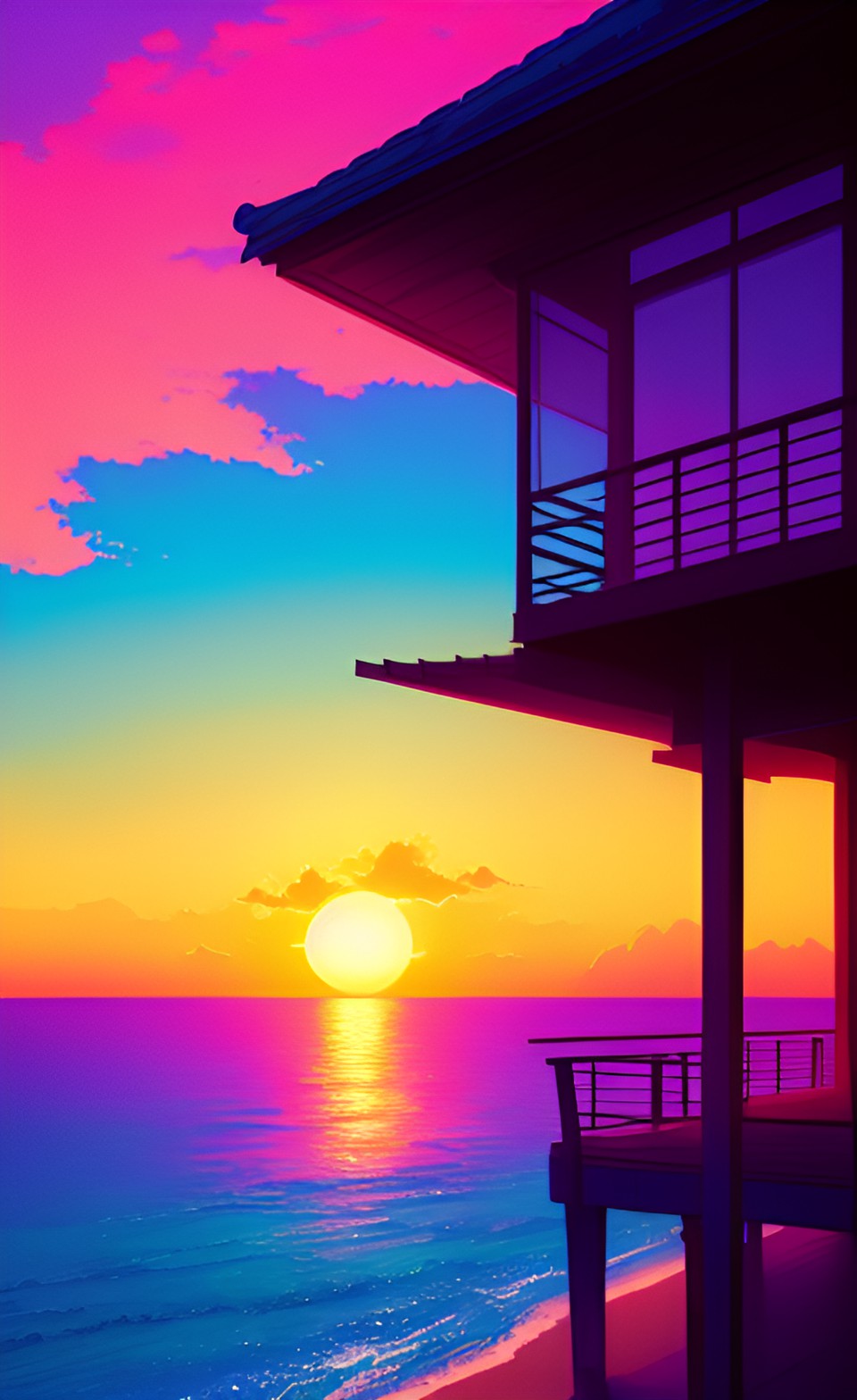 vaporwave sunset at a beach villa preview