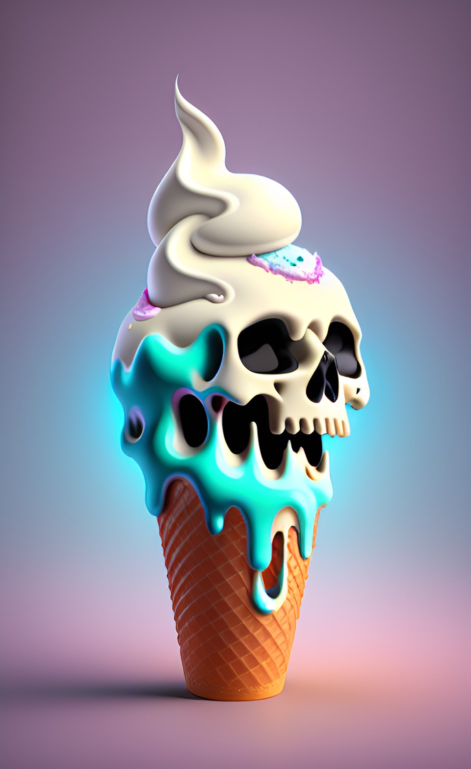 melting skull ice cream cone two dimensional preview