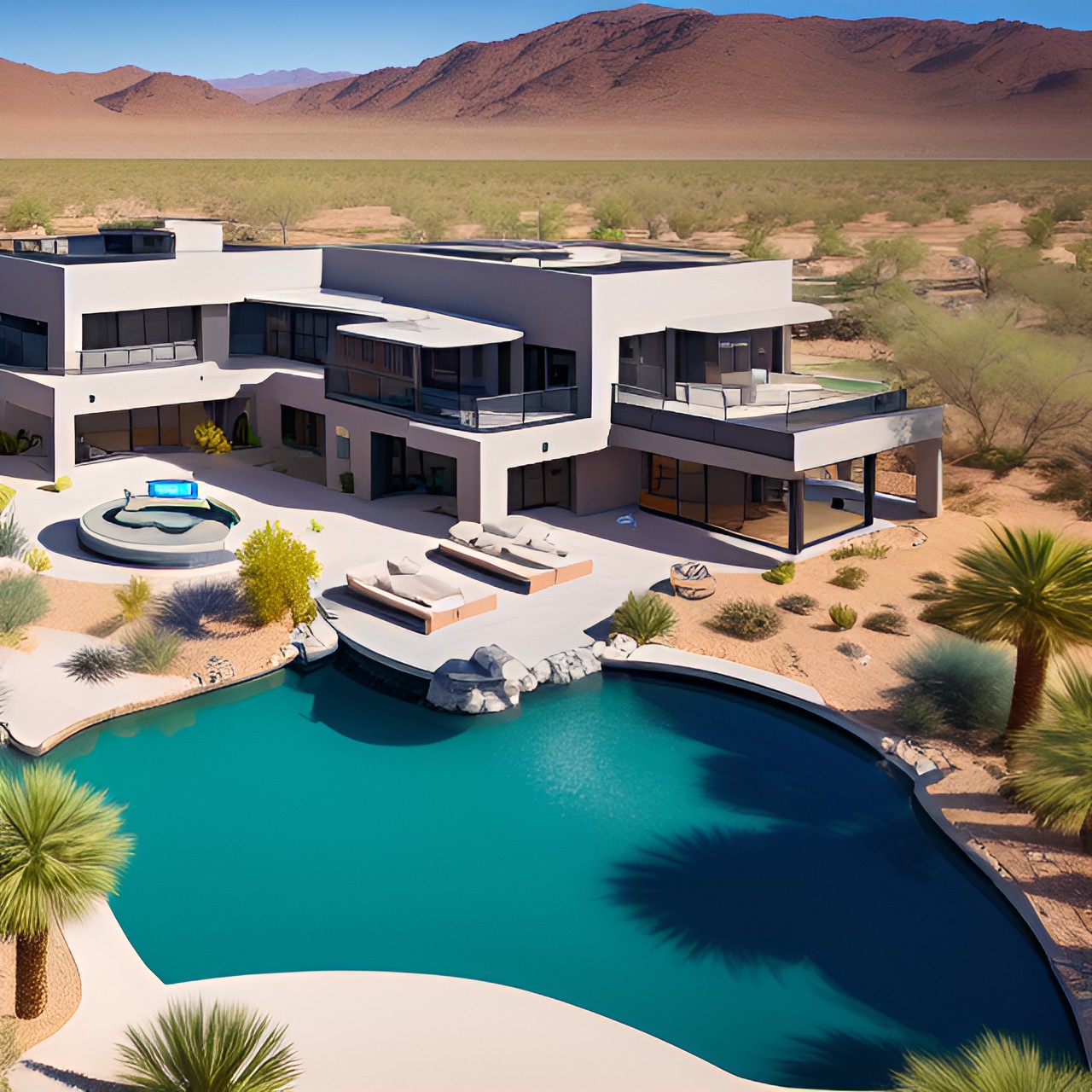 desert oasis with modern mansion zen retreat drone view preview