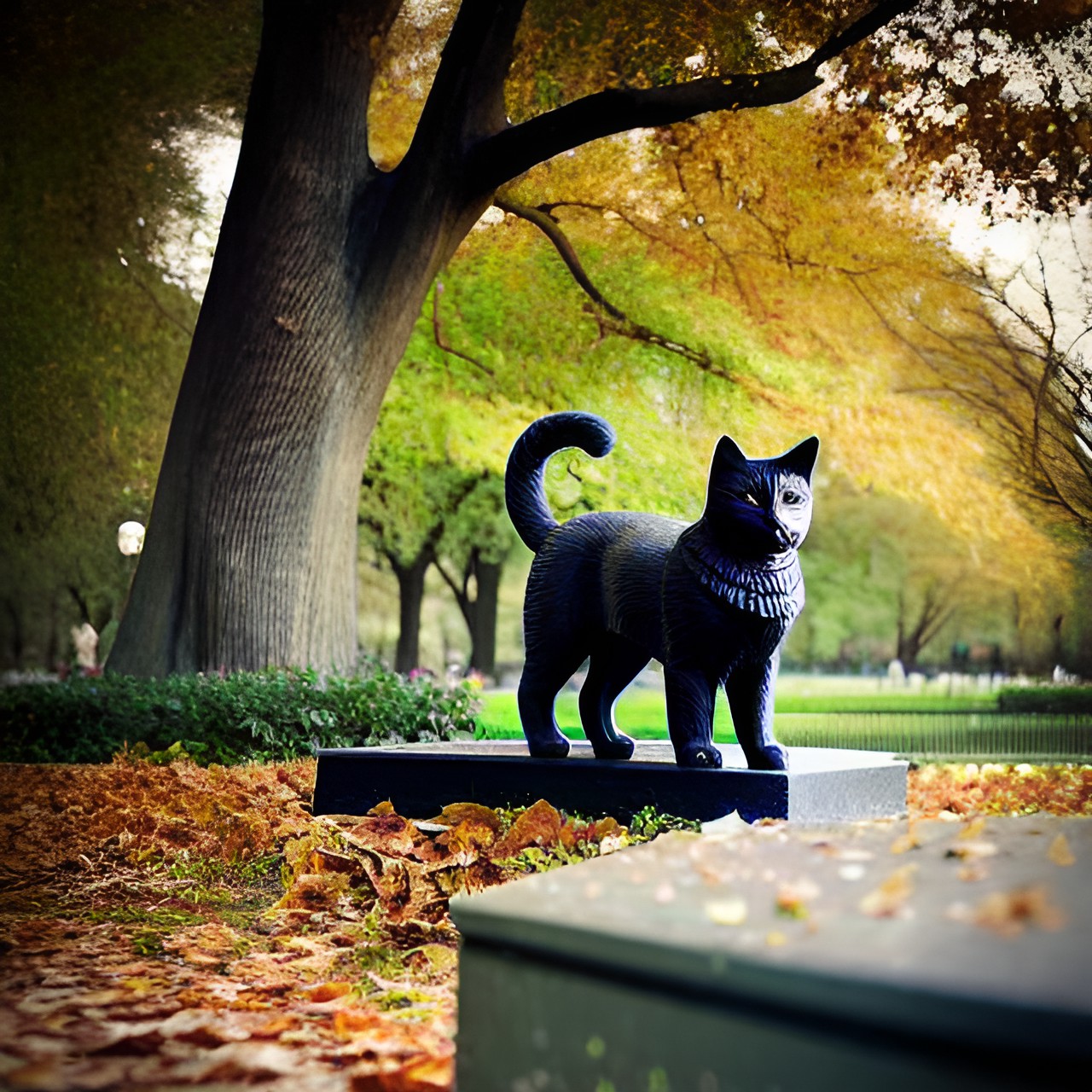 a cat statue in a park preview