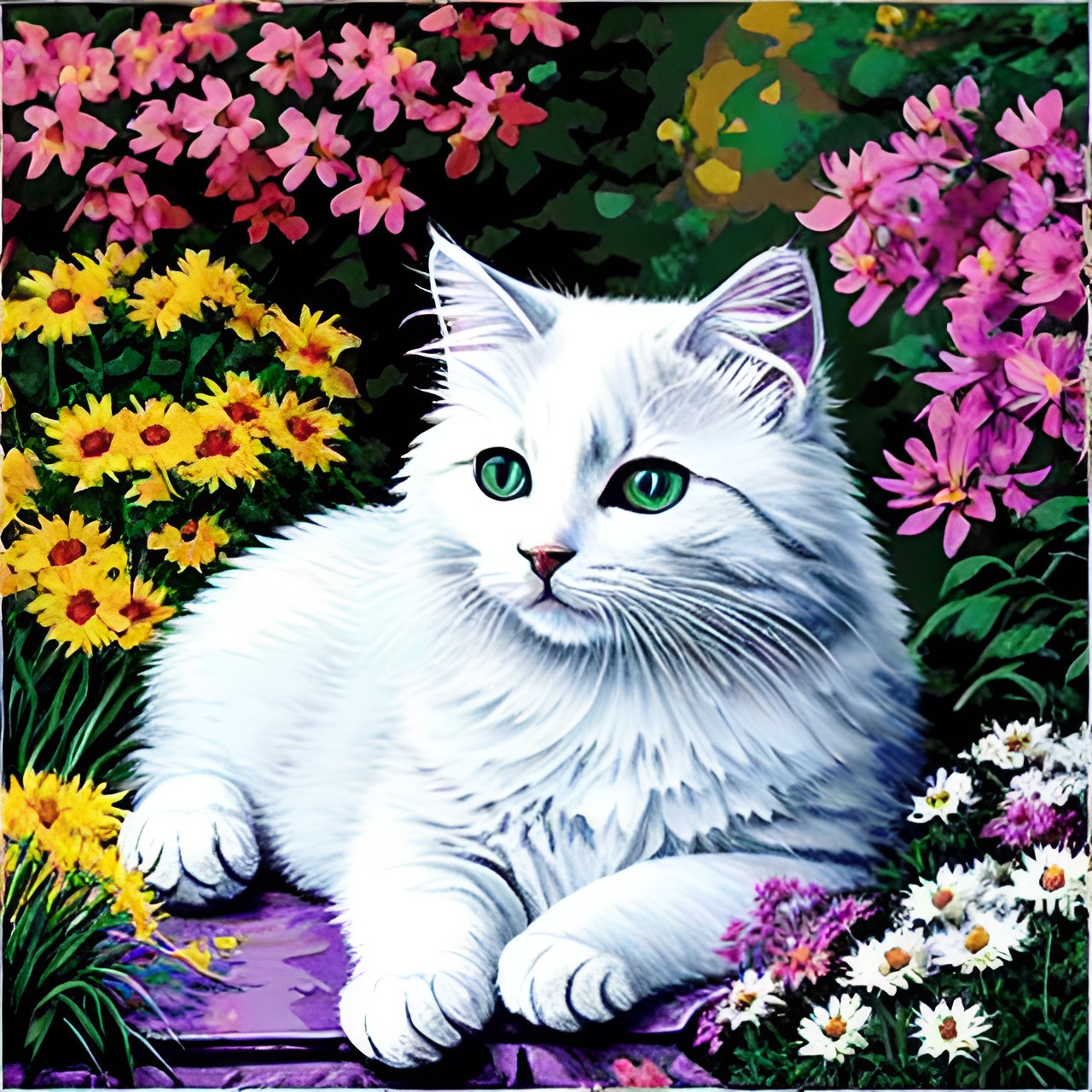 fluffy cats picking flowers preview