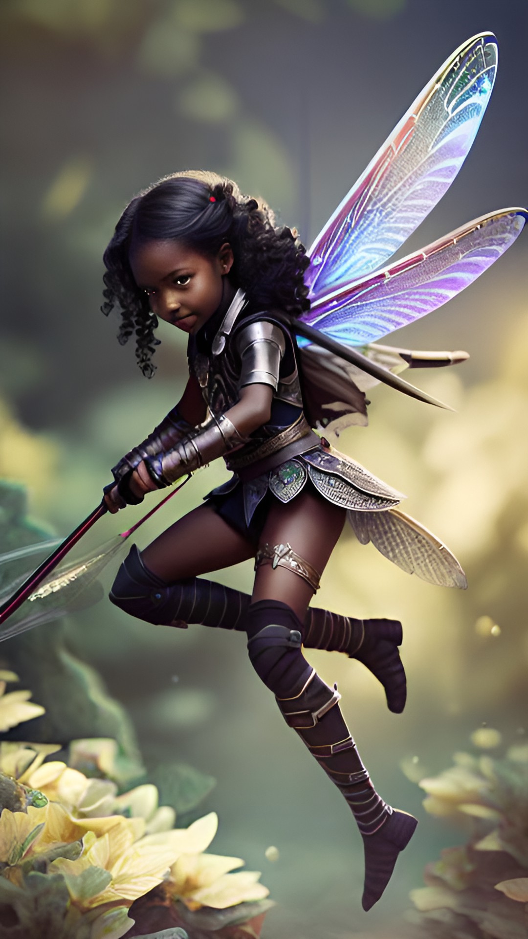 Black Fairy - a little dark-skinned warrior fairy riding a dragonfly preview