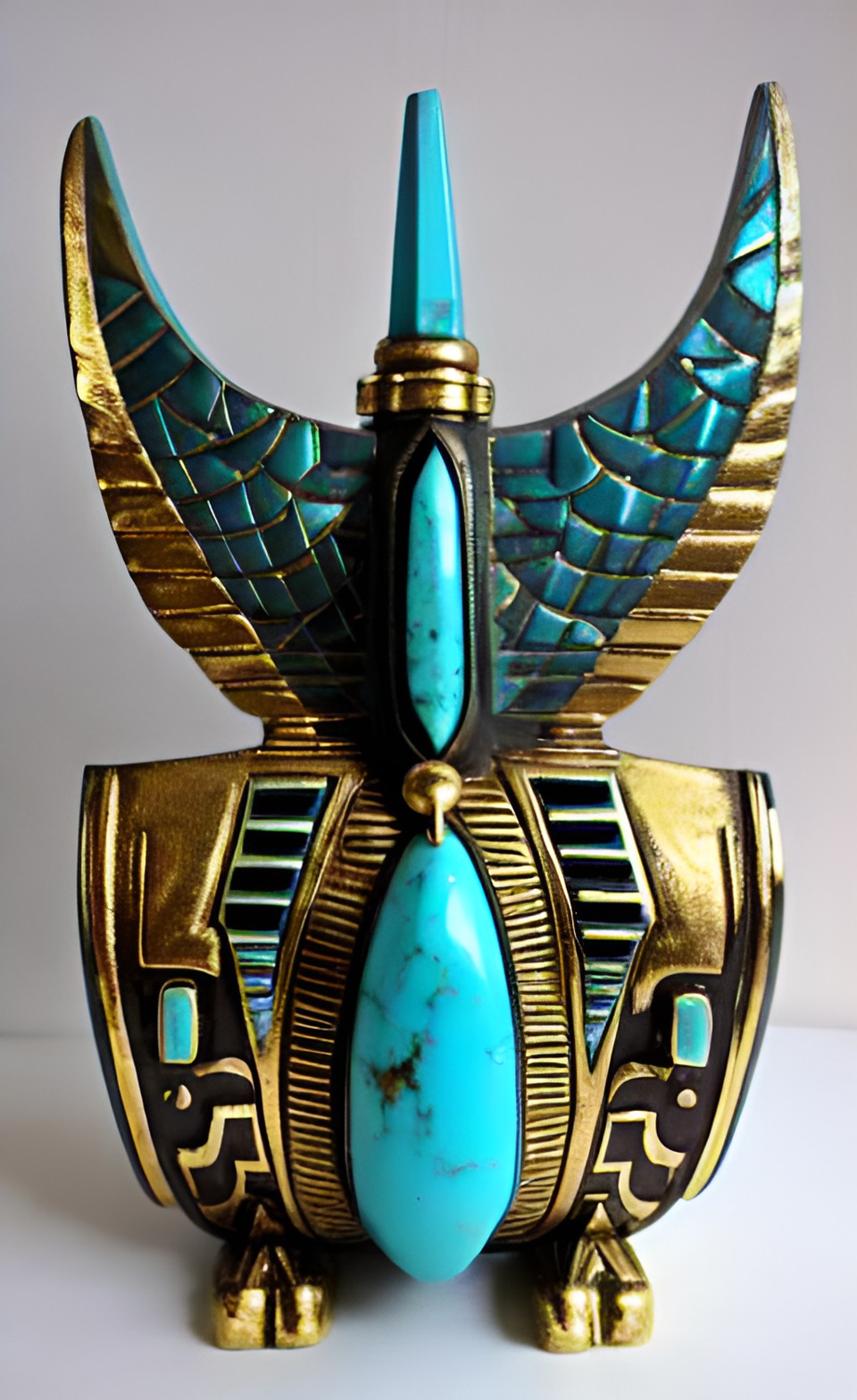 Sky Surfer - giant turquoise pewter and gold geometric asymmetrical  egyptian aztec alien car ornament 1950’s retro sculpture coliseum aerodynamic wedge ufo preview