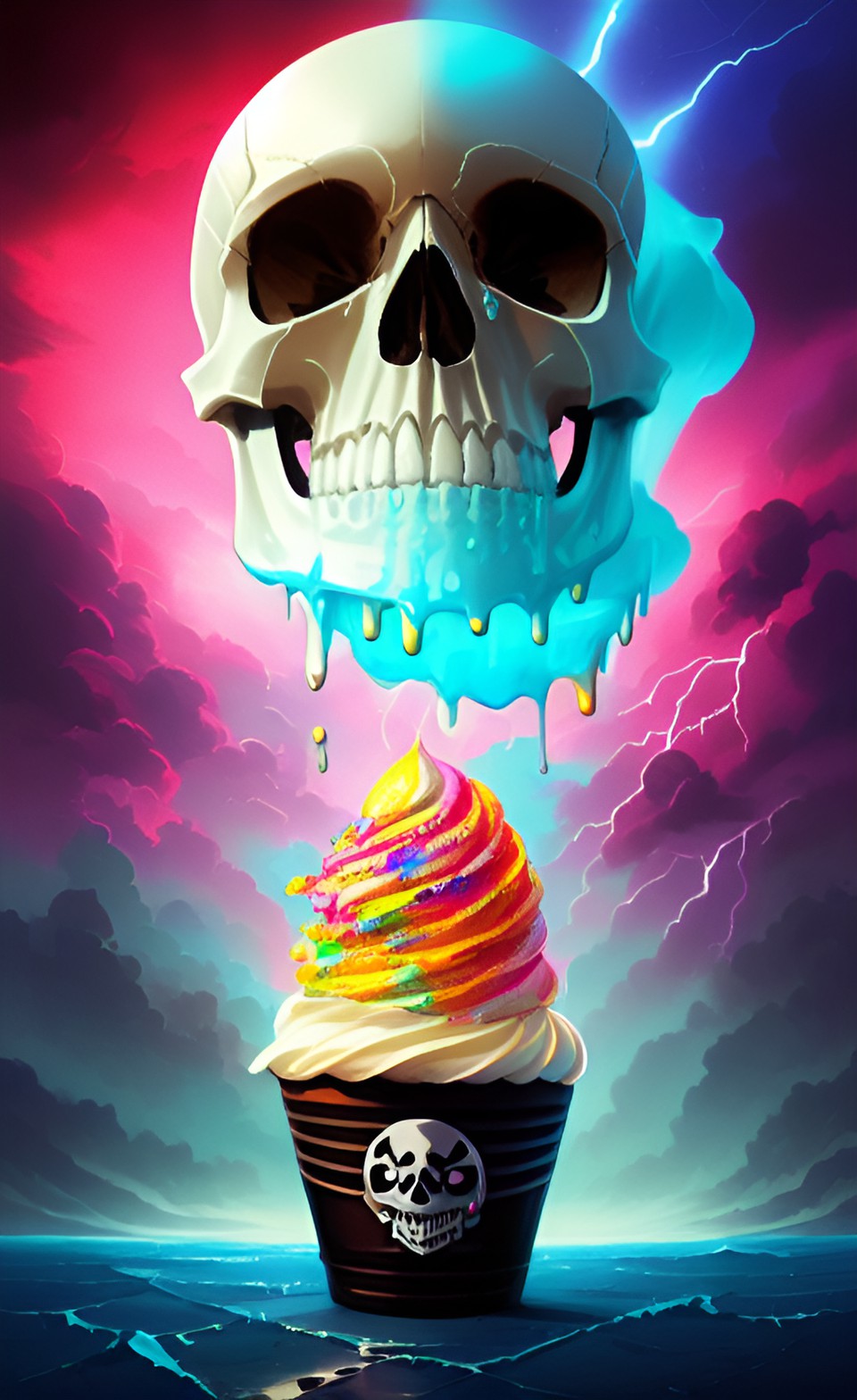 melting skull ice cream cone two dimensional dripping lightning preview