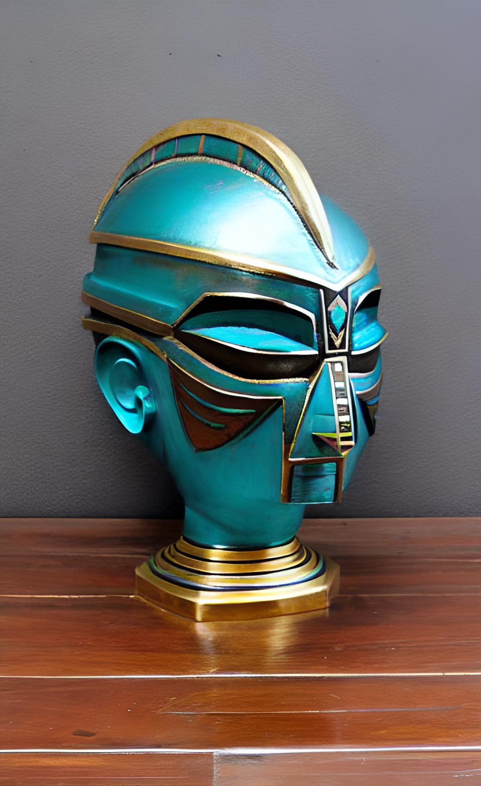 Minimal Mask - turquoise pewter and gold geometric asymmetrical egyptian aztec alien helmet 1950’s retro sculpture aerodynamic preview