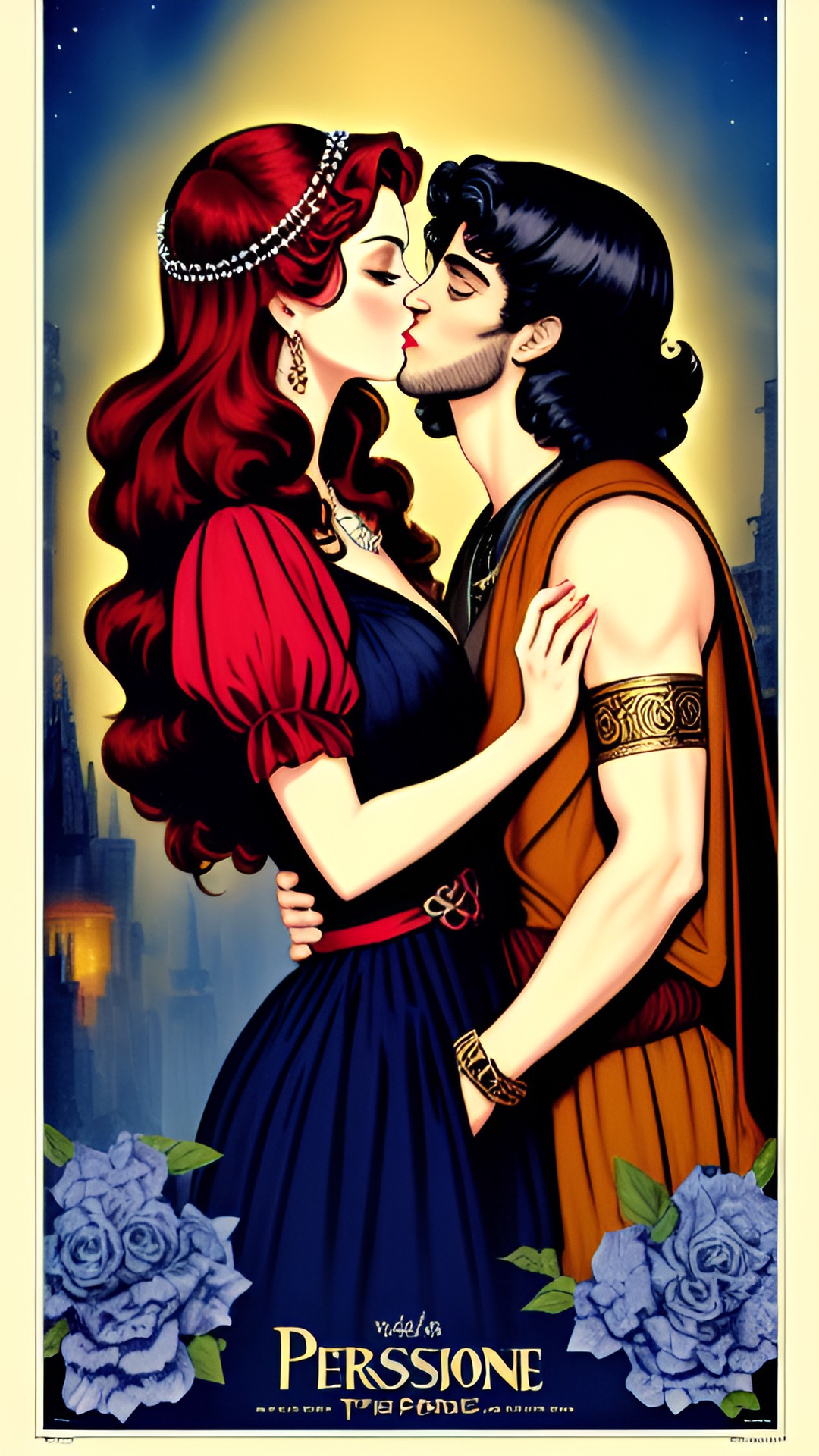 persephone kissing hades modern spin  vintage poster preview