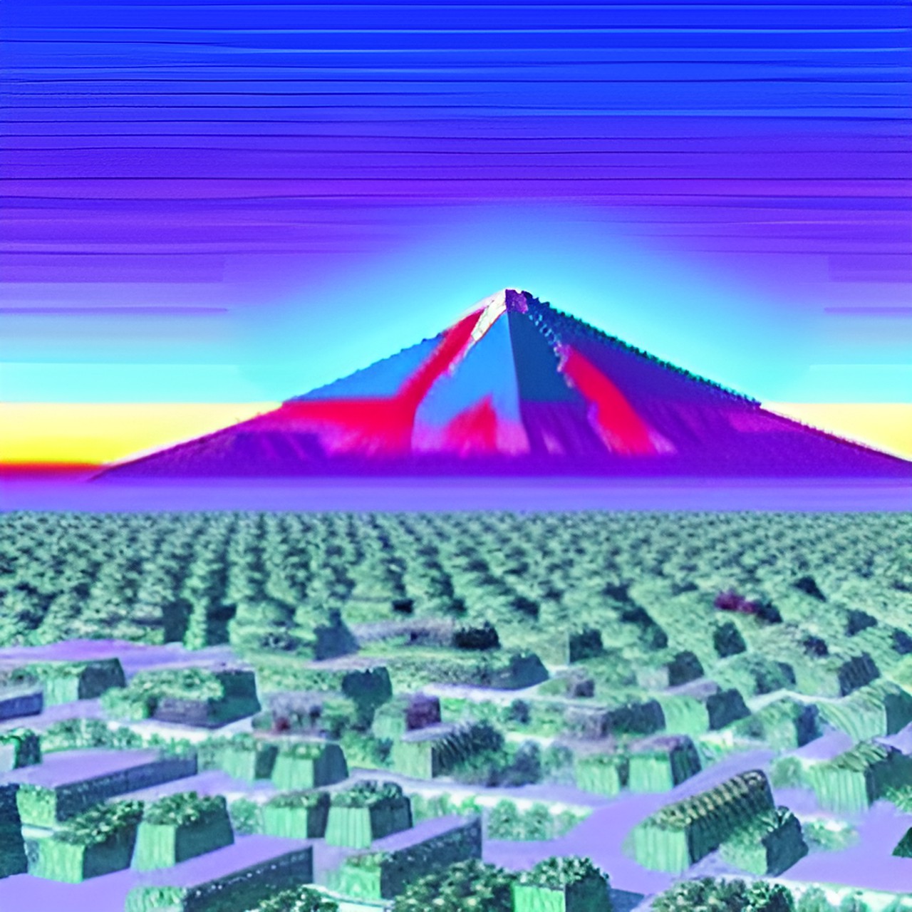 vaporwave aesthetic landscape and a deep doom void on the center preview