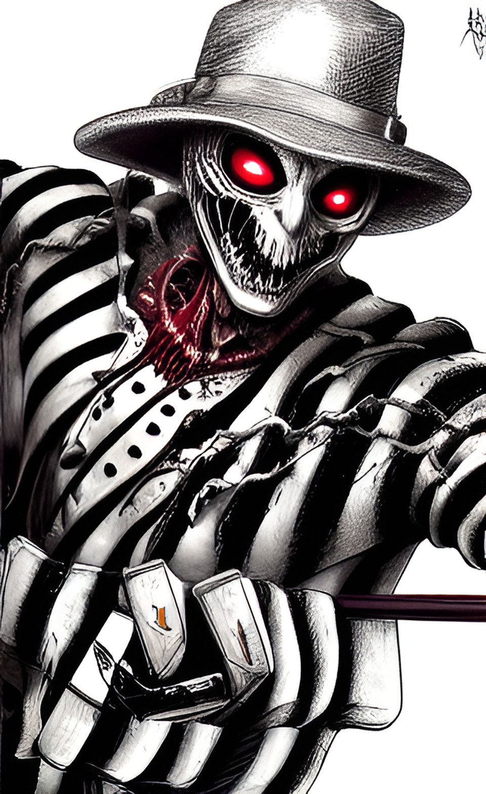 junji ito art style, freddy krueger with machine gun, tim burton, horror, demon, death preview