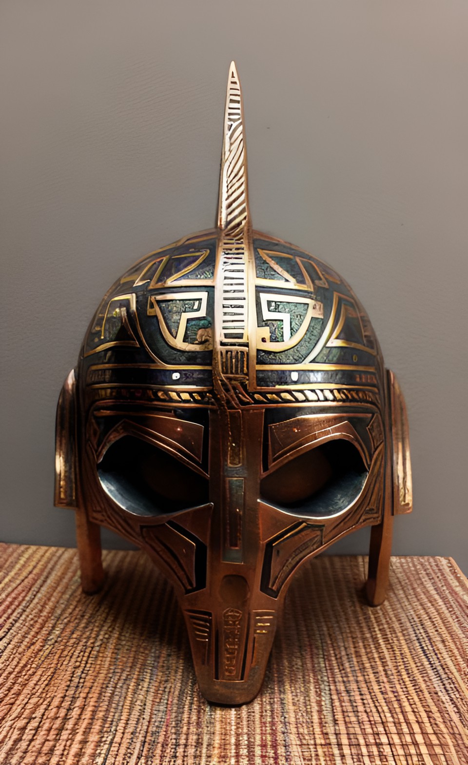 Gladiator Mask - ancient copper pewter and gold geometric asymmetrical egyptian aztec alien fish helmet futuristic sculpture aerodynamic preview