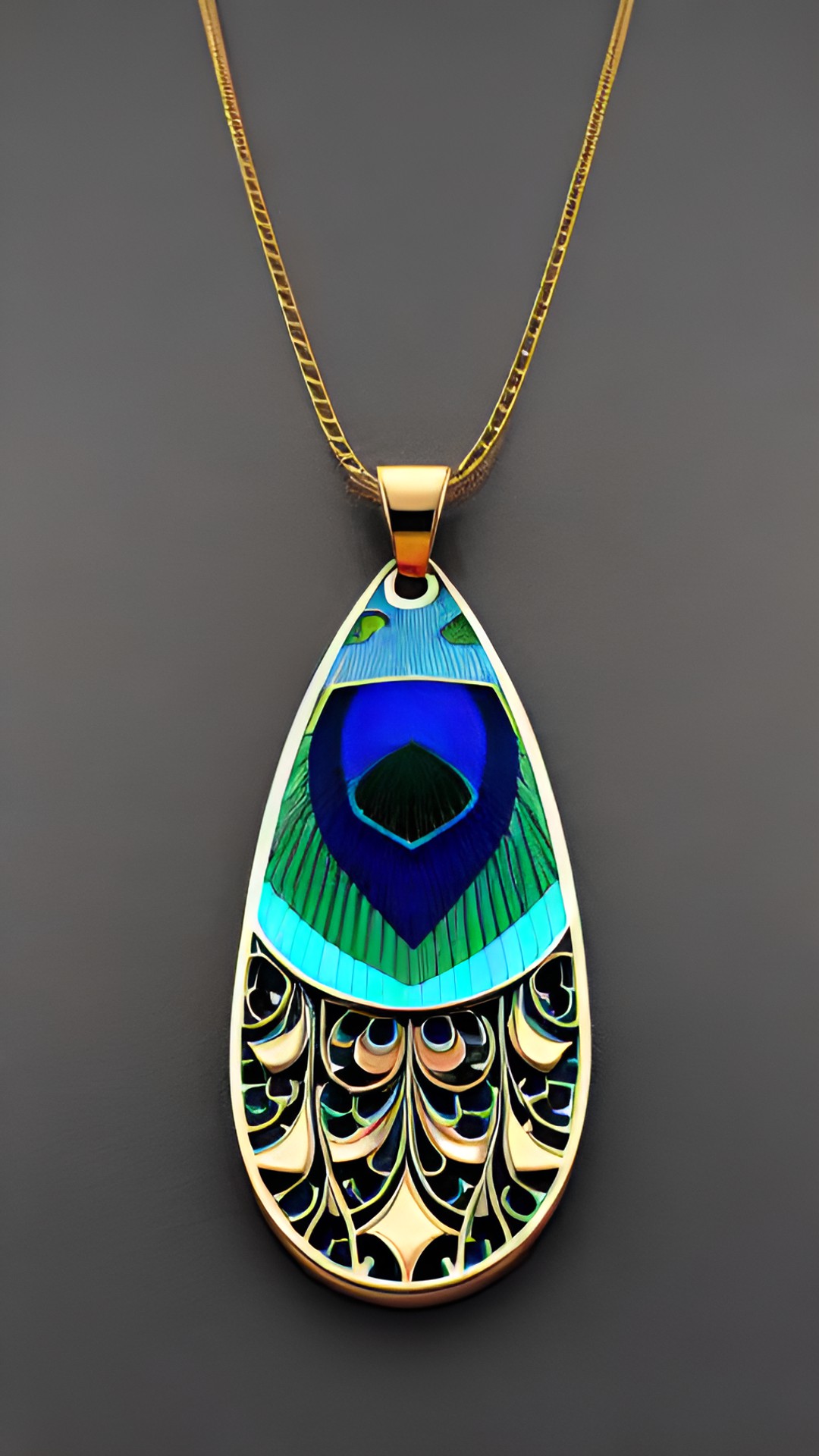 enamel inlay peacock pendant preview