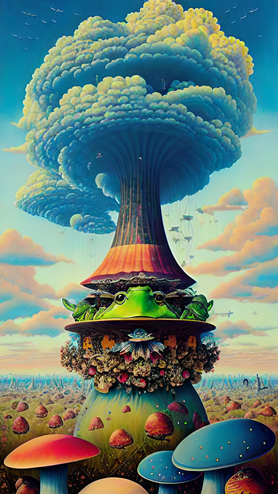 hieronymus bosch frog mushroom cloud apocalypse detailed border preview