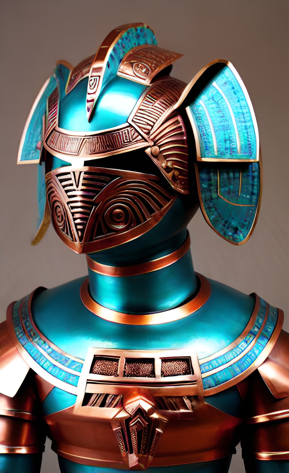 Alien Gladiator - copper and turquoise and copper geometric asymmetrical  egyptian aztec  alien gladiator helmet futuristic sculpture aerodynamic space preview