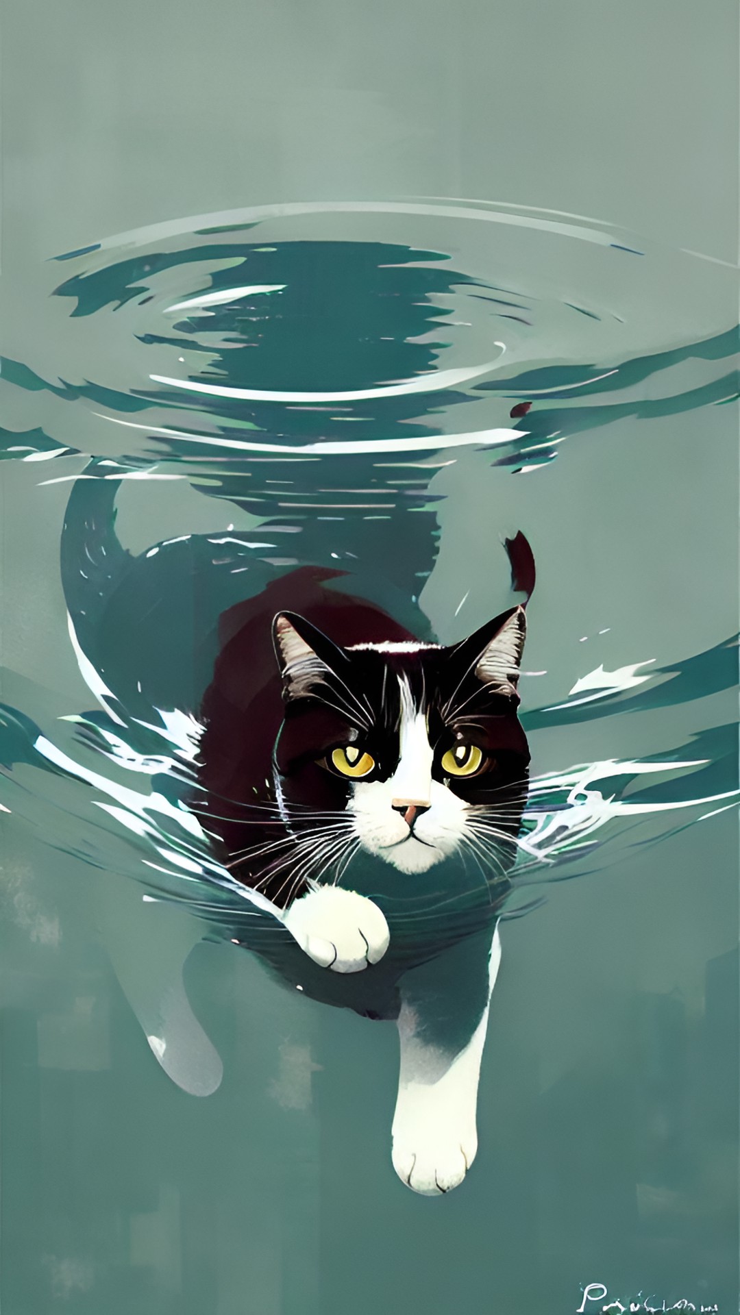 cat swimming under water preview