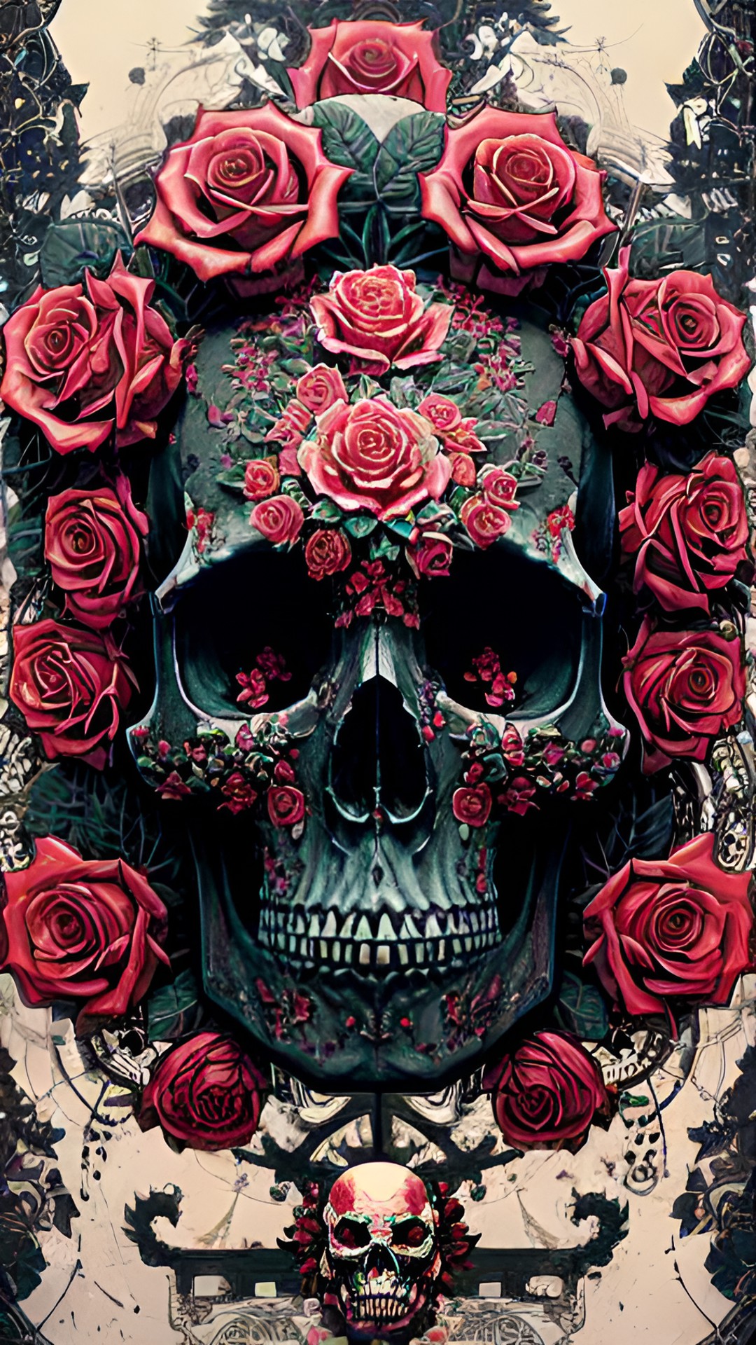 skull; roses; cinematic lighting; highly detailed preview