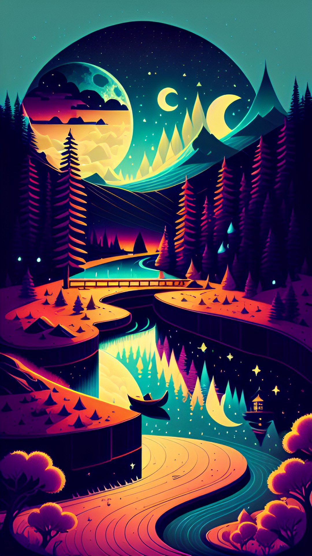 Wooden River Route - moonlight wooden river preview