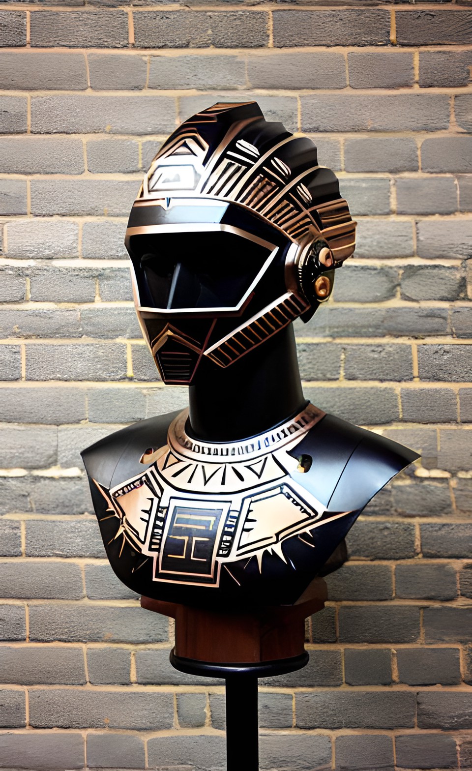 Ancient Space Gladiator - giant black and rose gold geometric asymmetrical  aztec aerodynamic alien pilot helmet sculpture coliseum underwater preview