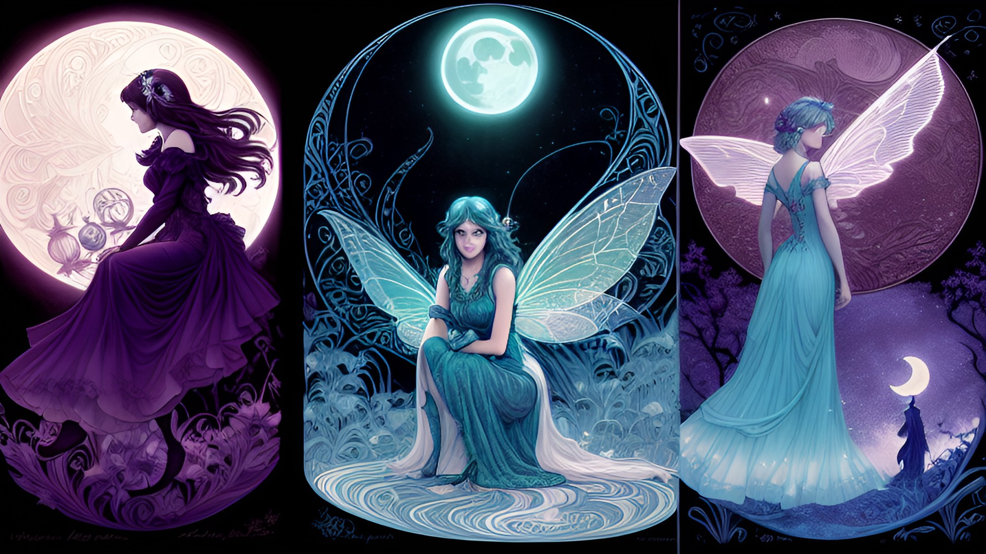 moonlight fairies ✨✨
cool colors, color gradient
art nouveau preview