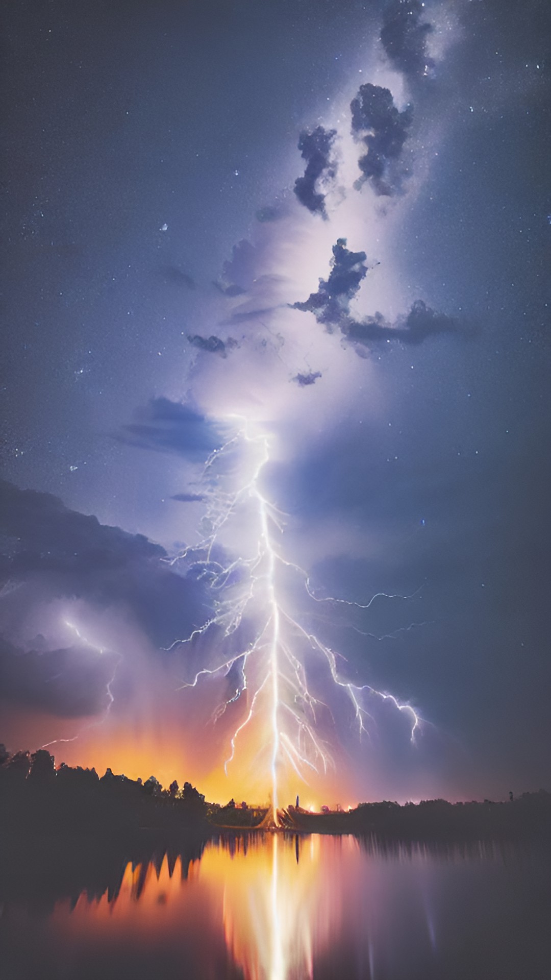 lightning tree with night sky background preview