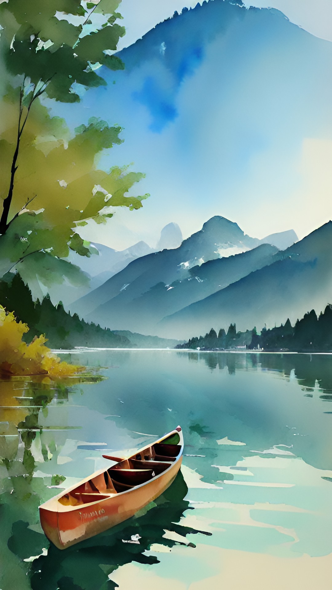 a canoe on a peaceful mountain lake preview