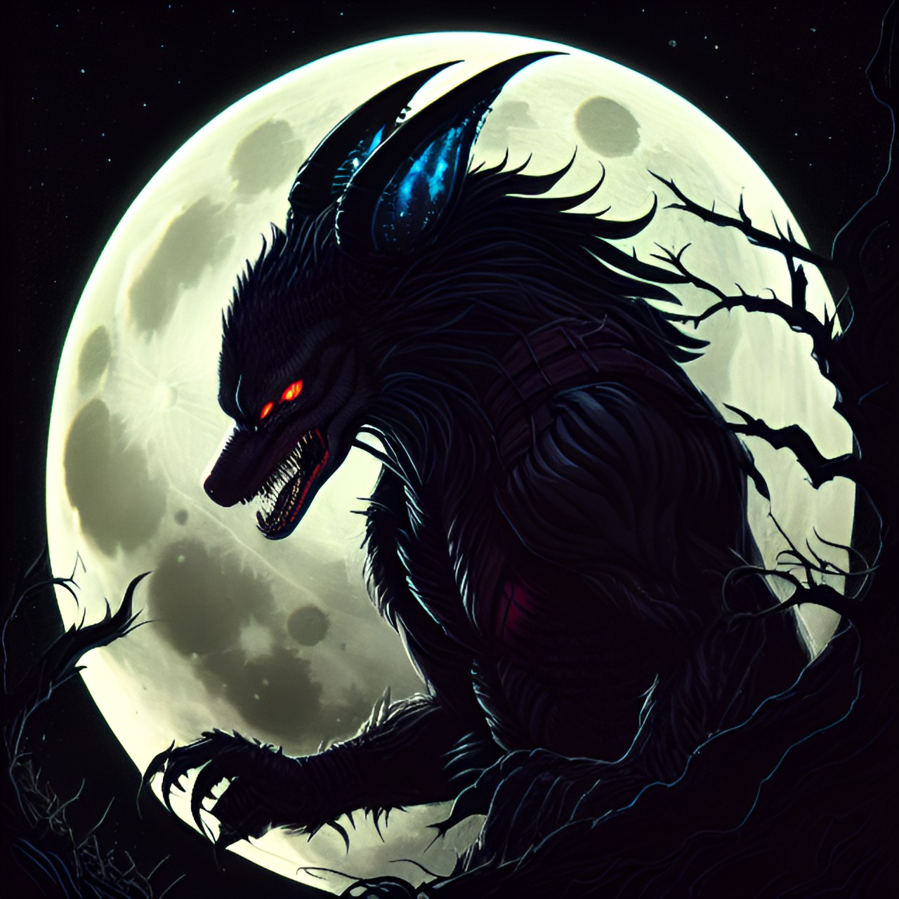 werewolf xenomorph hybrid in central park under a moonlit night preview