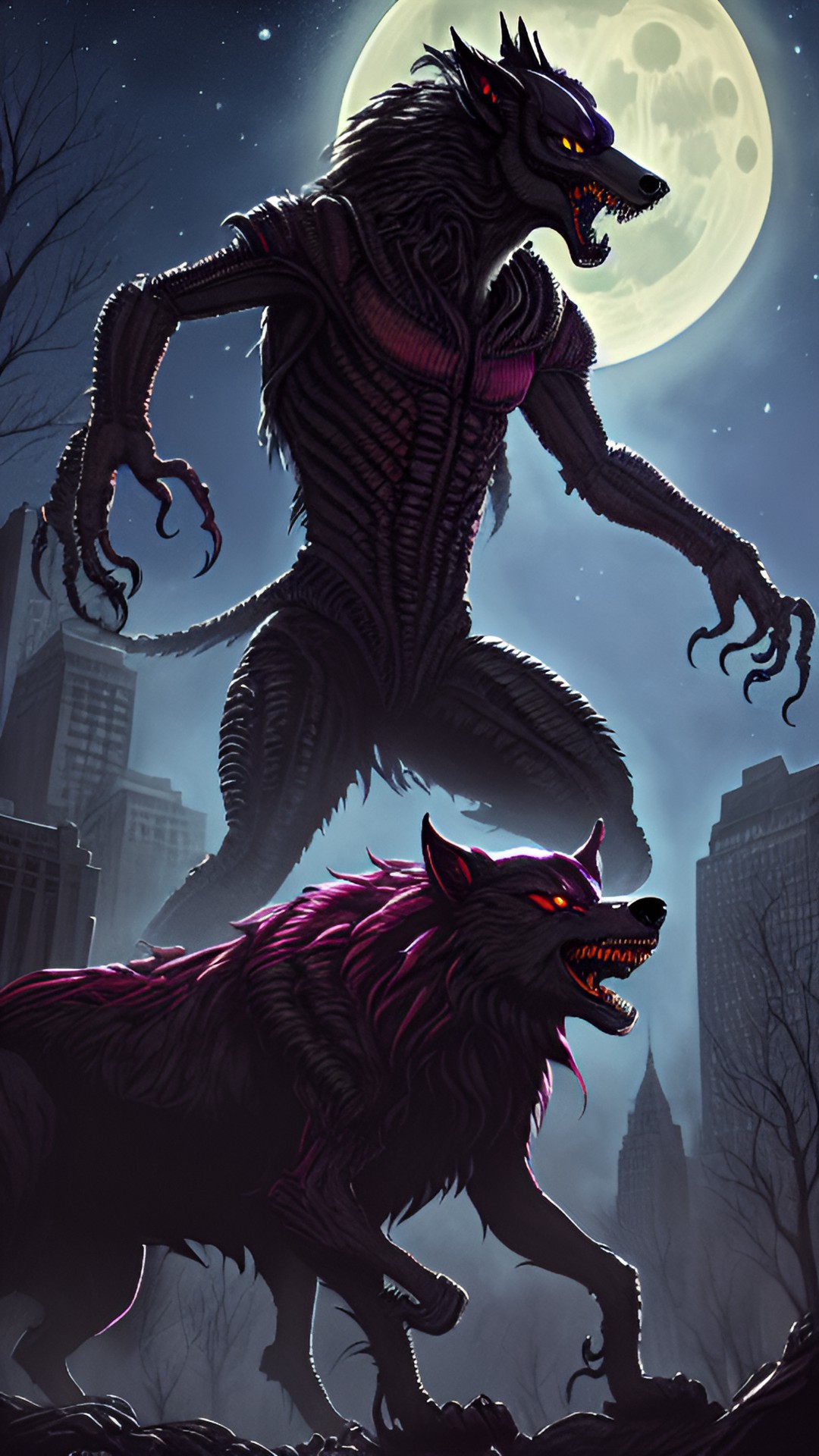 werewolf xenomorph hybrid in central park under a moonlit night preview