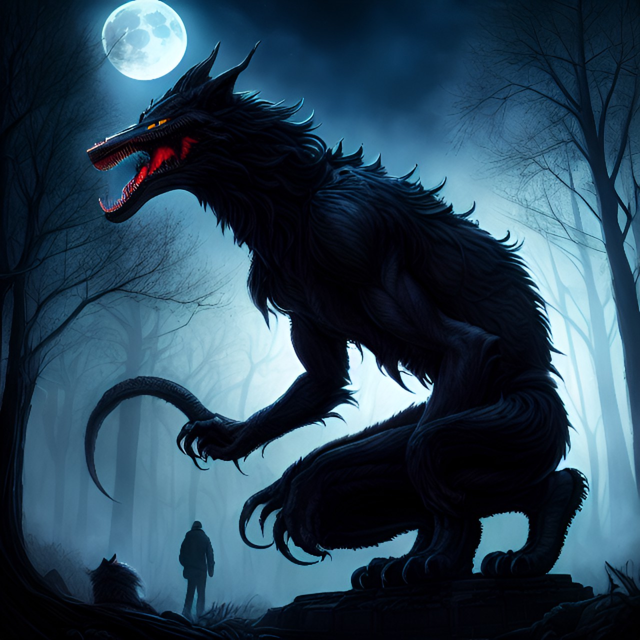 werewolf xenomorph hybrid in central park under a moonlit night preview