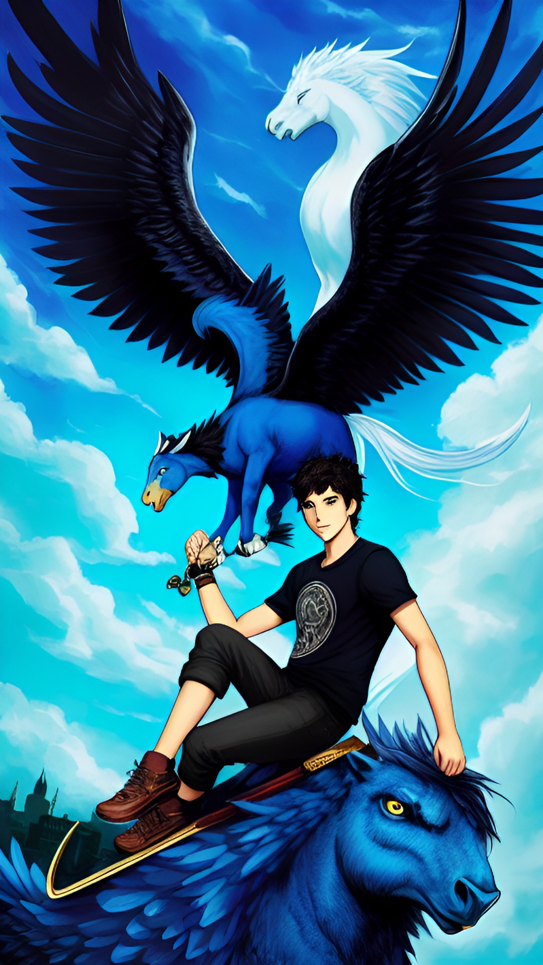 Percy Jackson - ￼ percy jackson, sitting on a black pegasus preview