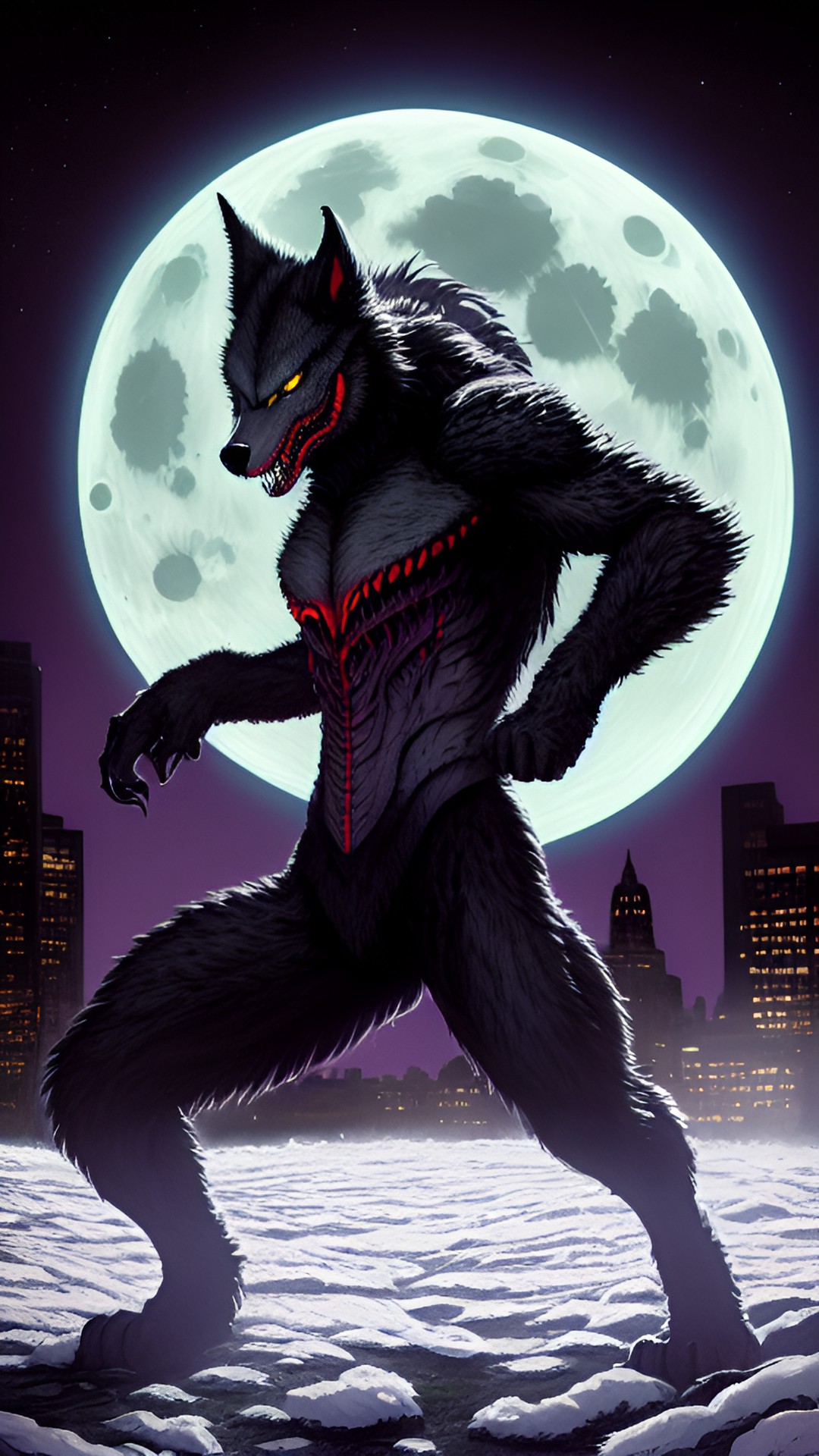 werewolf xenomorph hybrid in central park under a moonlit night preview