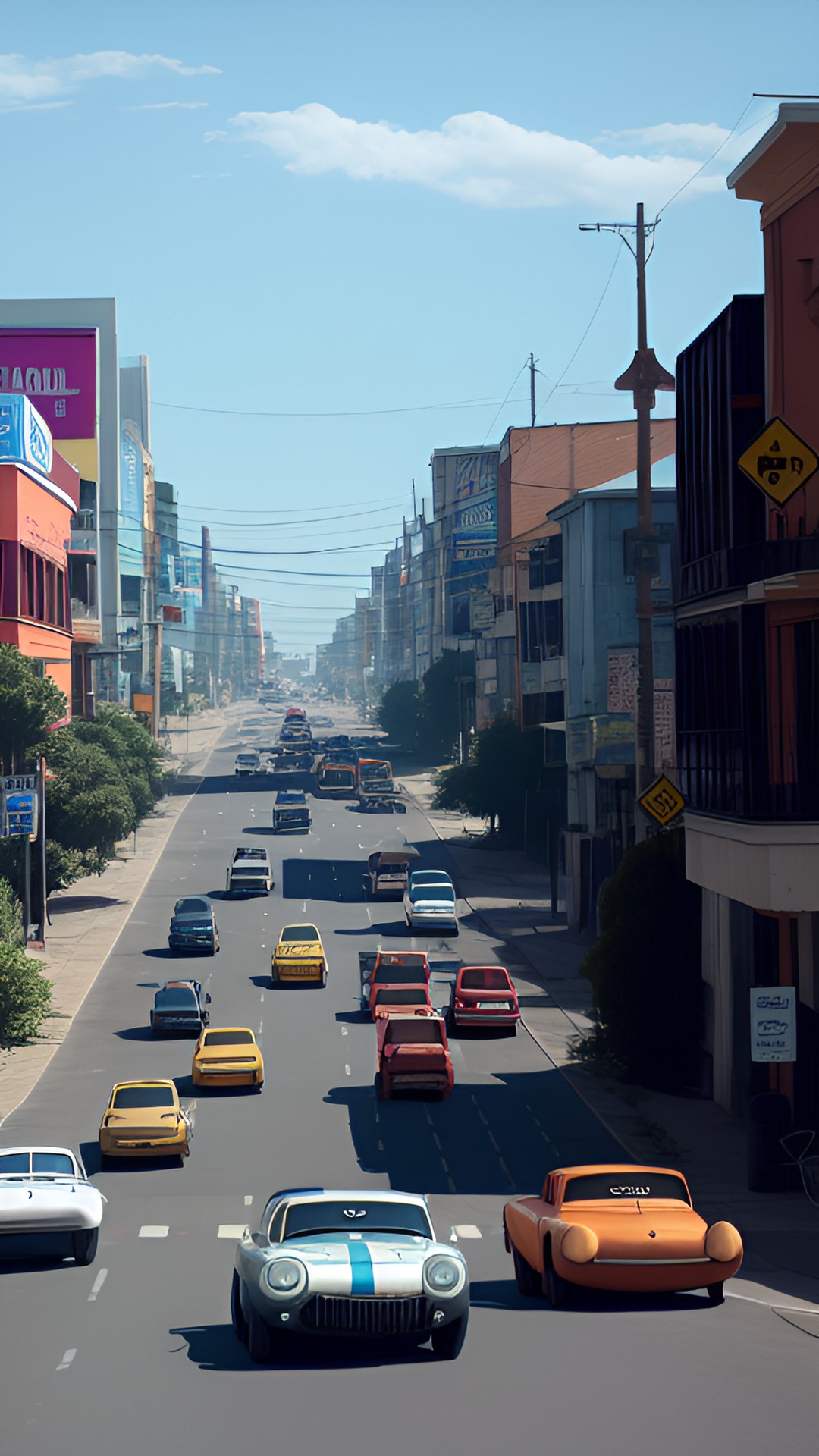 cars being driven down a street in a post world preview